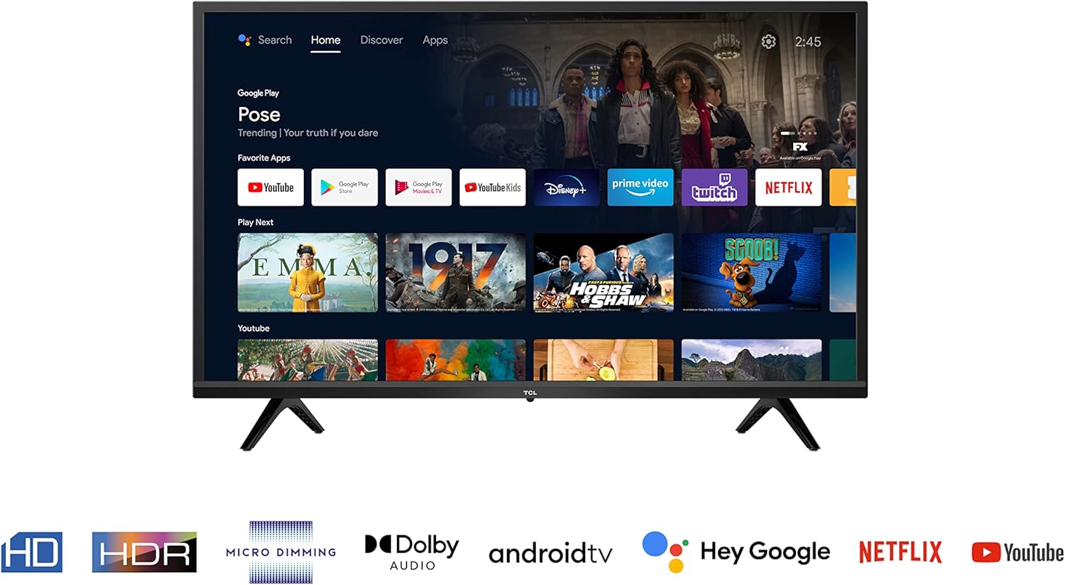 TCL 32S5209, Smart TV 32” HD Con Android TV, HDR Micro Dimming, Nero TCL 32S5209, Smart TV 32” HD Con Android TV, HDR Micro Dimming, Nero