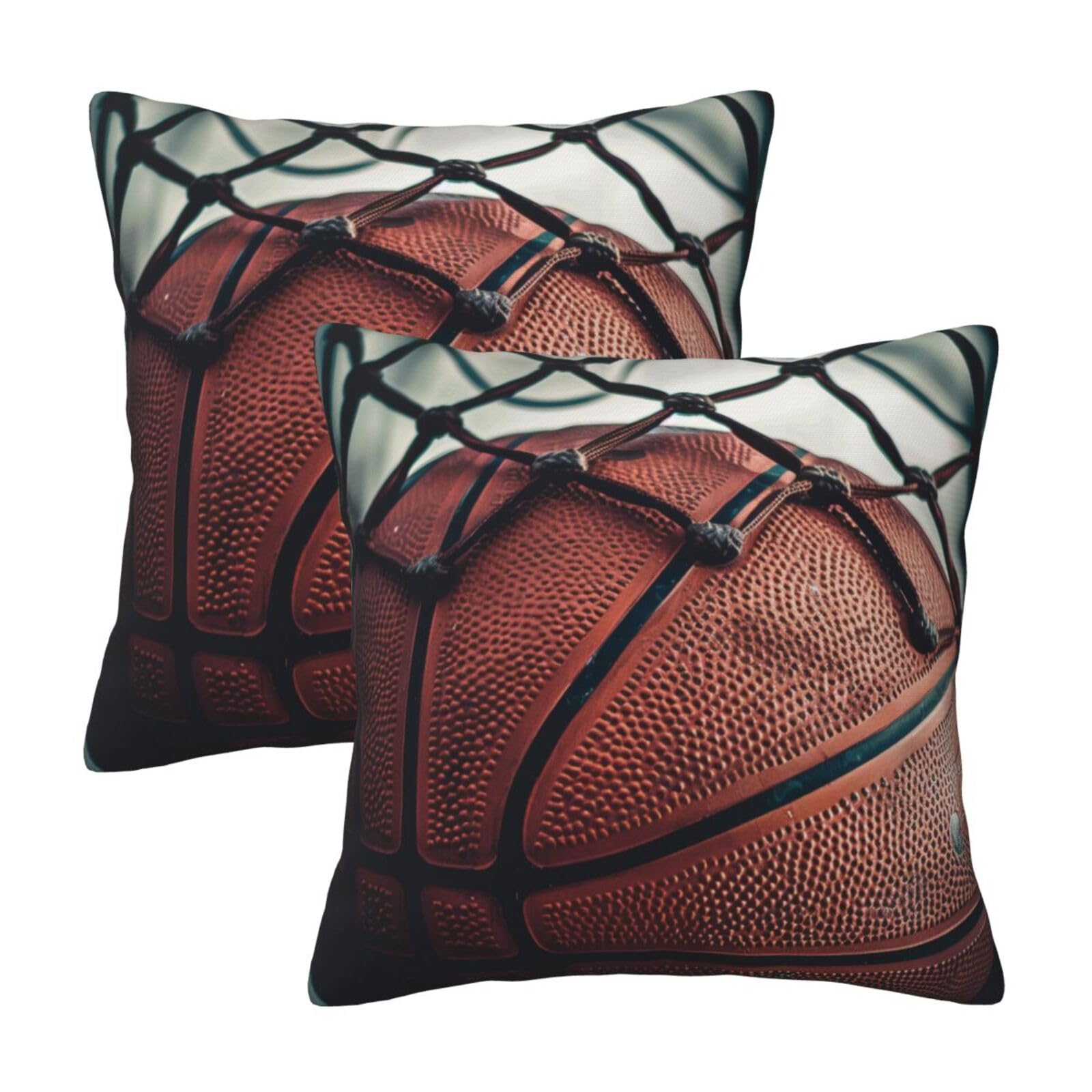kkvhhyuo Basketball Sport Print Pillow Covers Set of 2, Square Decorative Cushion Covers with Hidden Zipper, Throw Pillow Cases for Living Room Sofa Bed Chair, 40x40 cm