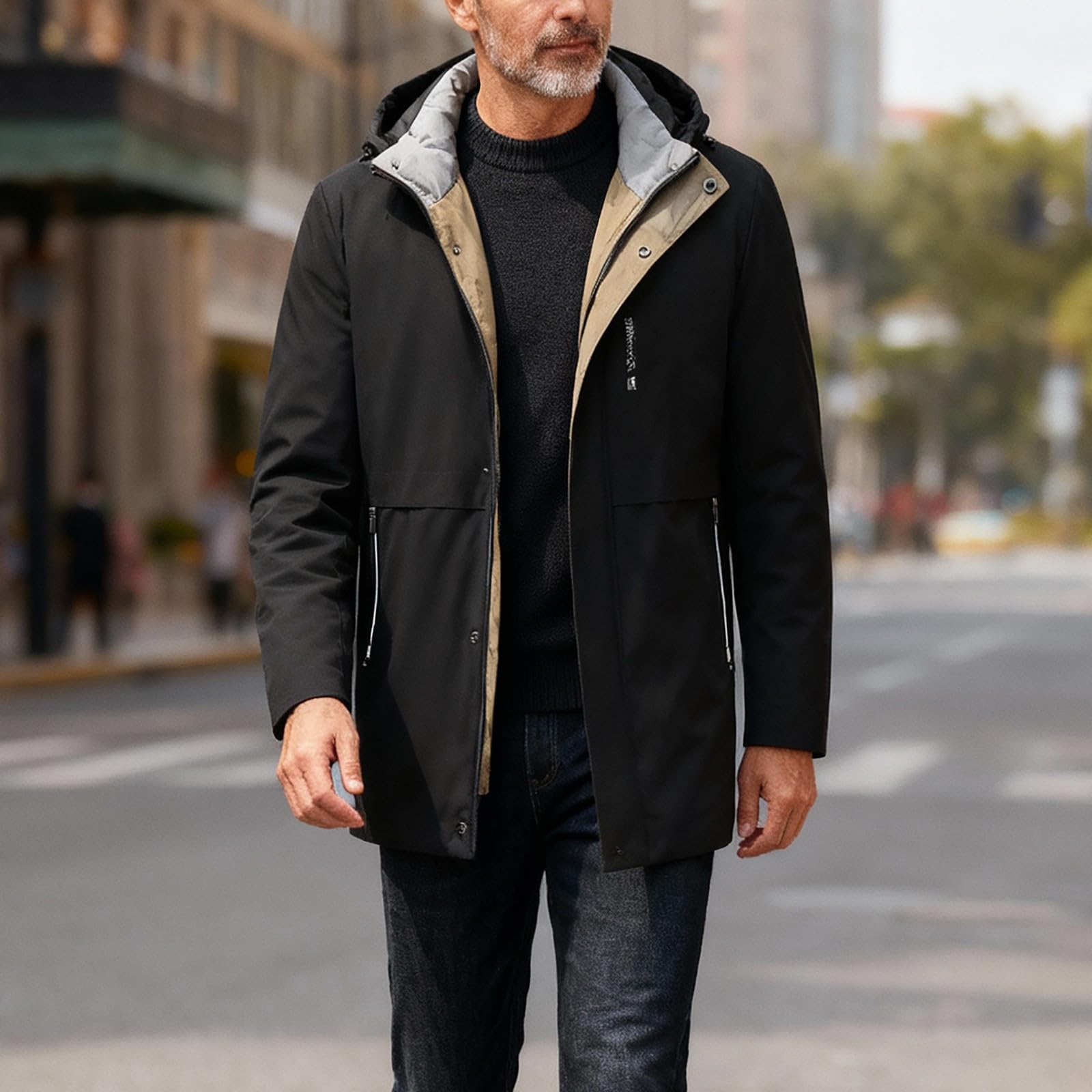 Giacche impermeabili da uomo UK Zip Up manica lunga con cappuccio cappotto
