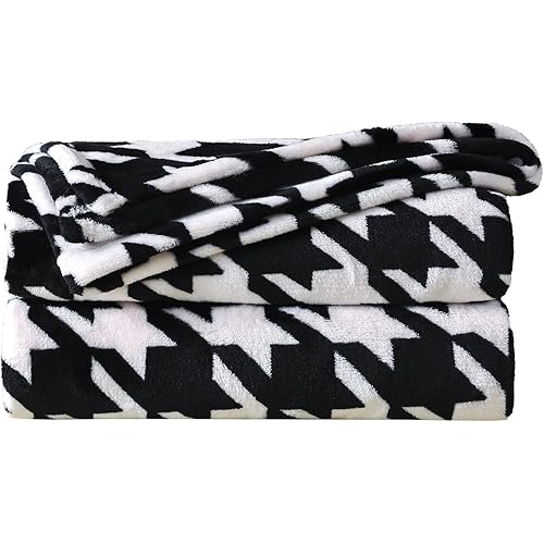 HT&PJ Throw Blanket Super Soft Cozy Lightweight Flannel Fleece Blankets for Bed, Sofa, Couch, Living Room All Seasons - Black and White, 90x108in