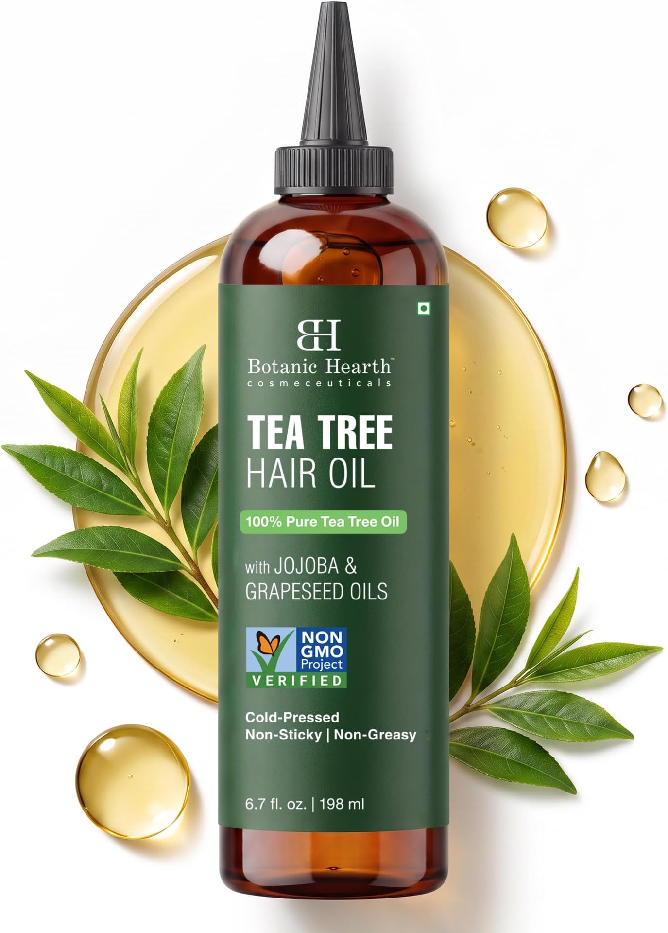 Botanic Hearth Tea Tree Oil for Hair | 200 ML |With Argan, Jojoba & Grapeseed Oils | Soothes Itchy Scalp & Fights Dandruff | Non GMO Verified |