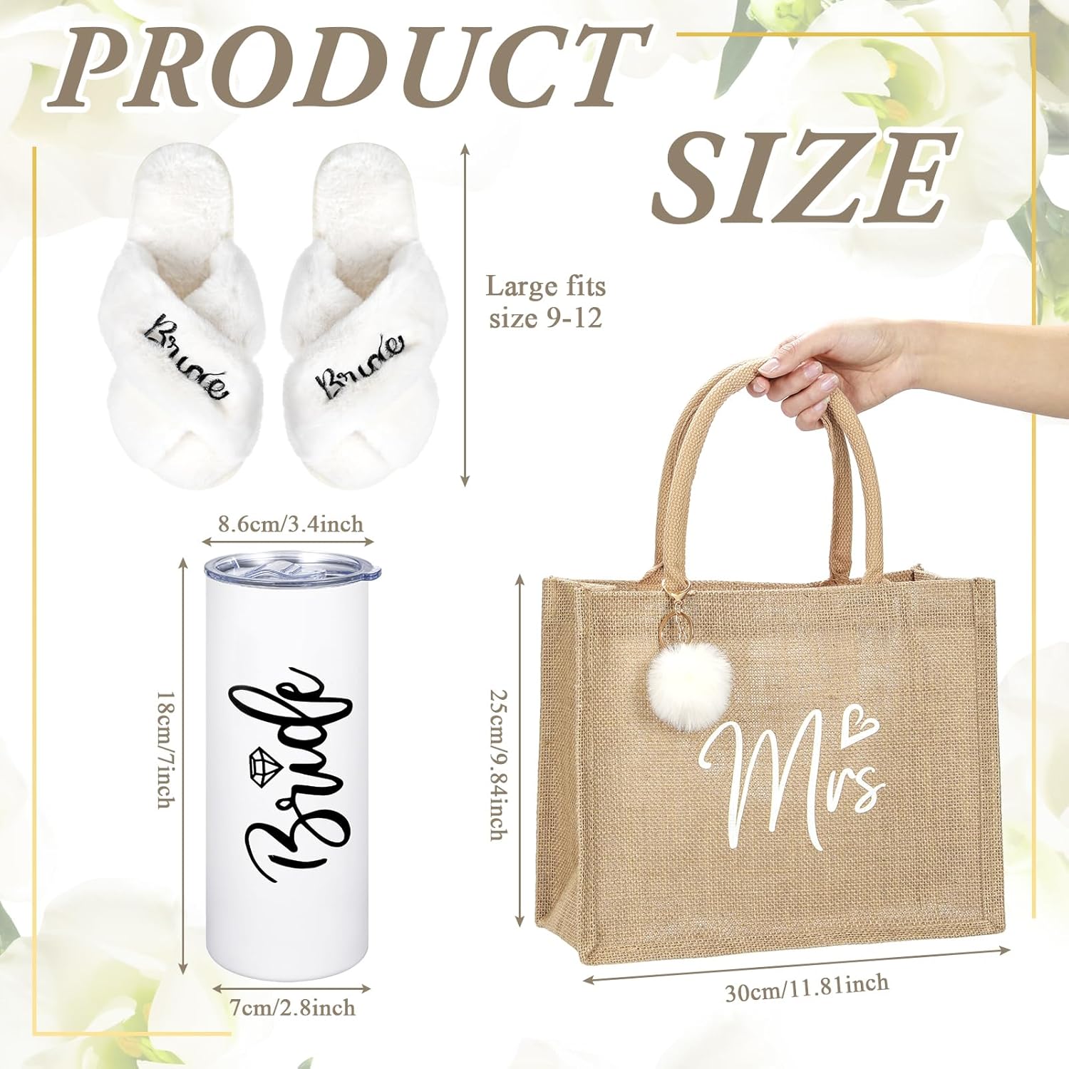 Handepo 5 Pcs Bride Robes for Wedding Day Set Bride to Be Gifts Bridal Shower Gifts Bridesmaid Robe with Slippers Tumbler