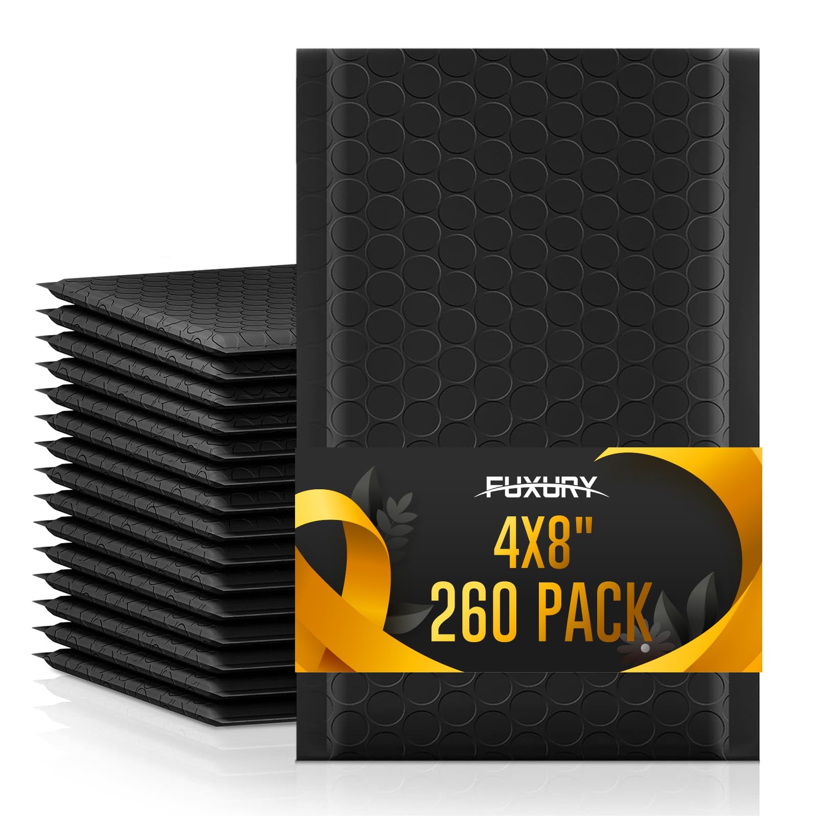 Fuxury 4x8 Bubble Padded Envelopes - 260 Pack Black, Self-Seal Padded Mailers for Small Business Shipping, Usable Size 4x7
