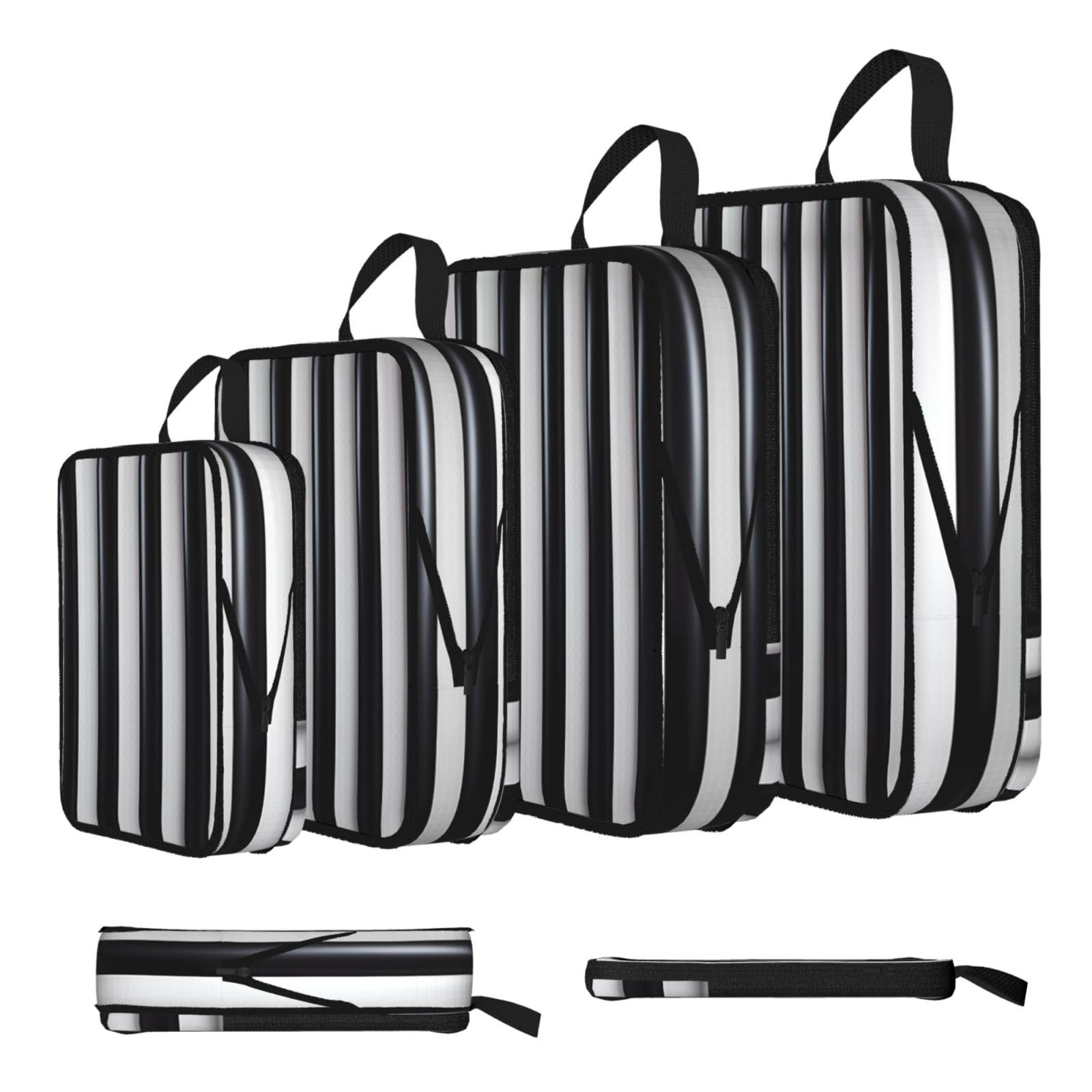 Sxzvvbn Black & White Stripe Compression Packing Cubes 4 Piece Set