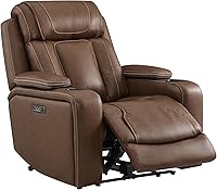 Watson & Whitely Oversized Genuine Leather Super Zero Gravity Recliner - Triple Motor, Power Headrest, Lumbar Support & Hidden Storage, Cafe Brown