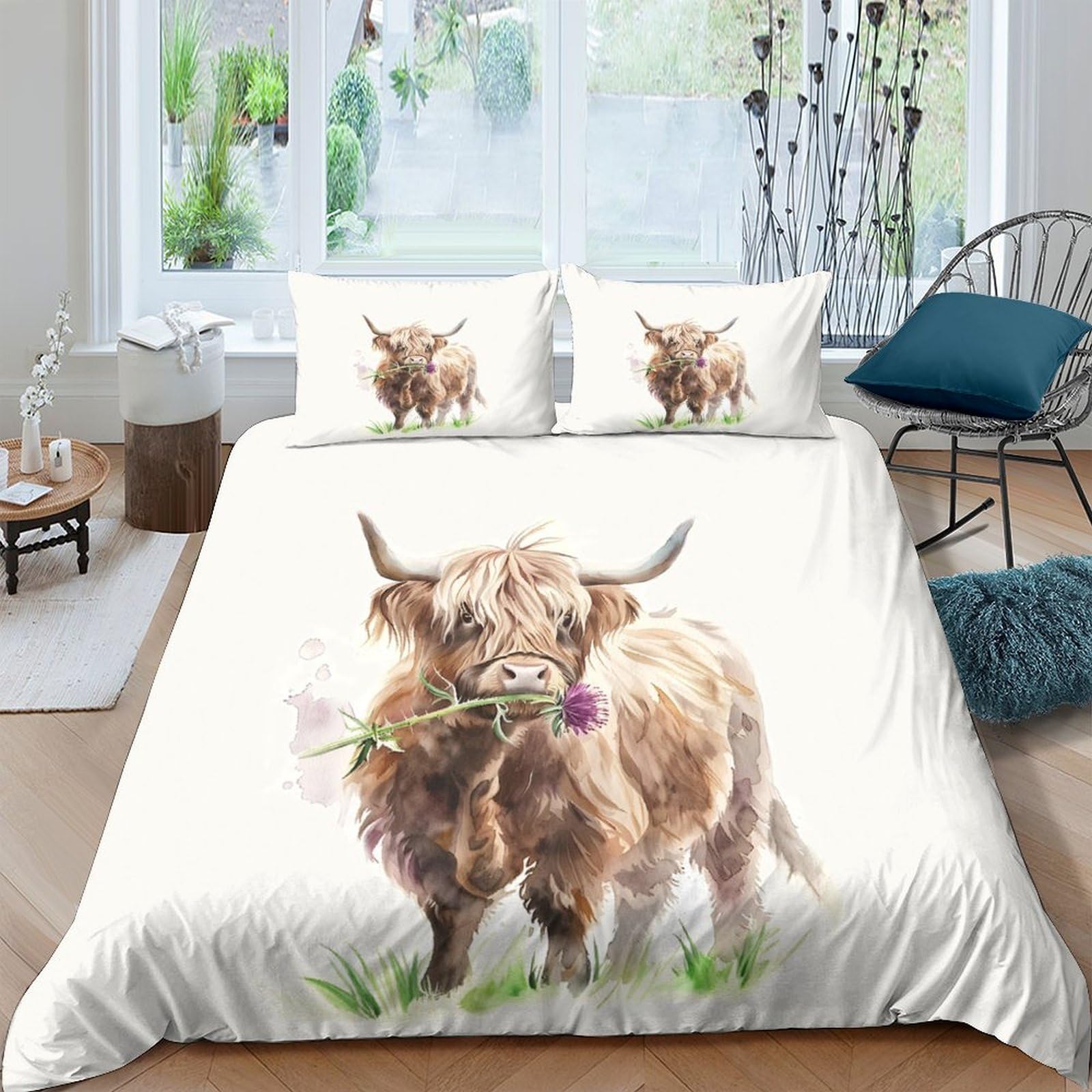 Ctjqhvkz Style-10 3D Printed Highland Cow Fitted Sheet Microfiber Soft Decorative Rustic Farm Animal Bed Cover For Bedroom Guestroom Single（135X200cm）