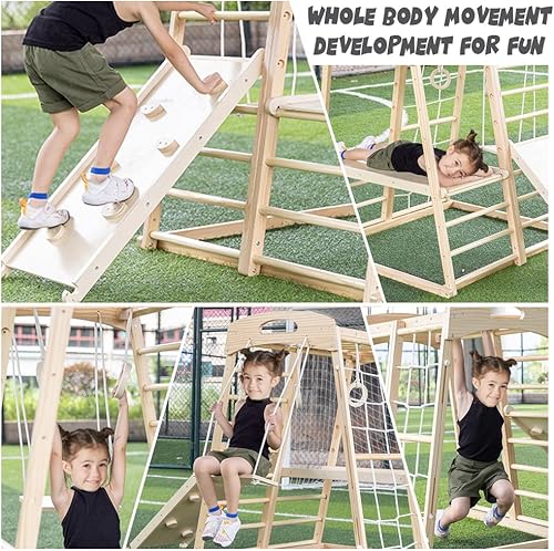 Miniatura 6 de Parque infantil interior 6 en 1 Jungle Fitness Play Set para edades de 2 a 6 años - Tobogán, escalada en roca, pared de escalada, escalador de pared