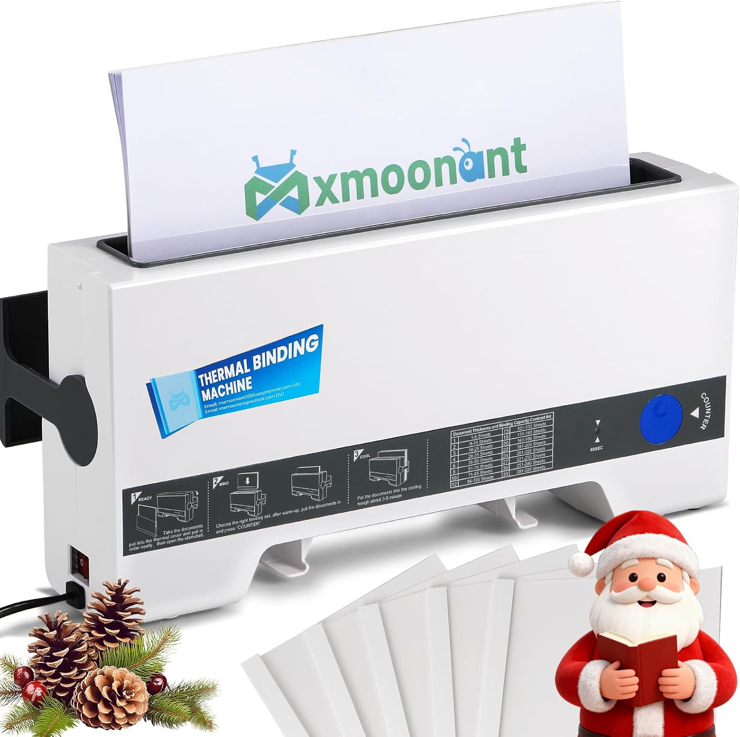 Mxmoonant Thermal Binding Machine, Max.320 Sheets for A4 A5, Compact with Cooling Position, with 5 Binding Covers, Ideal for Offices, Schools, Home Projects