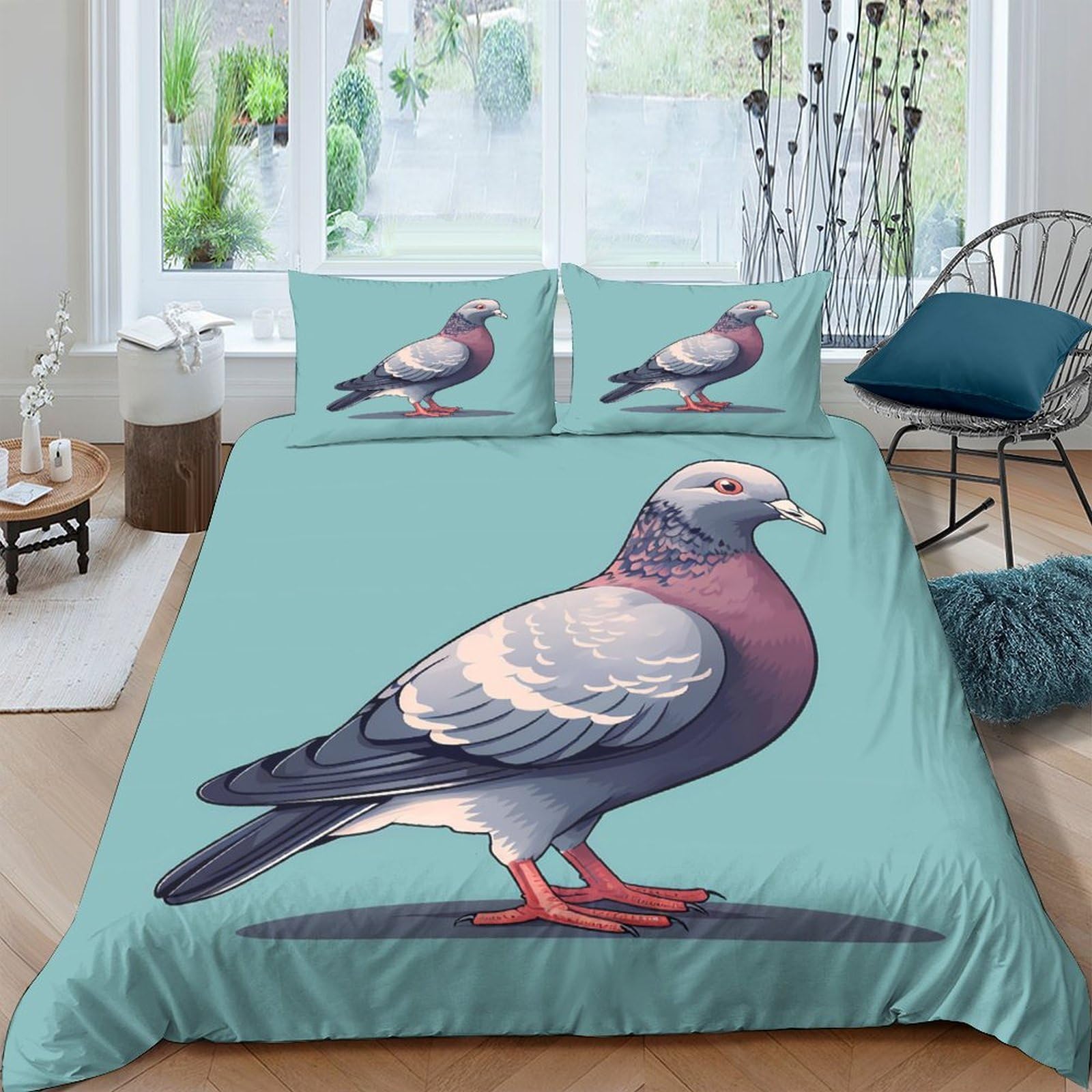 Ctjqhvkz Style-5 3D Printed Pigeon Illustration Fitted Sheet Microfiber Soft Teal Bird Art Mattress Cover For Bedroom Dorm Decor Single（135X200cm）