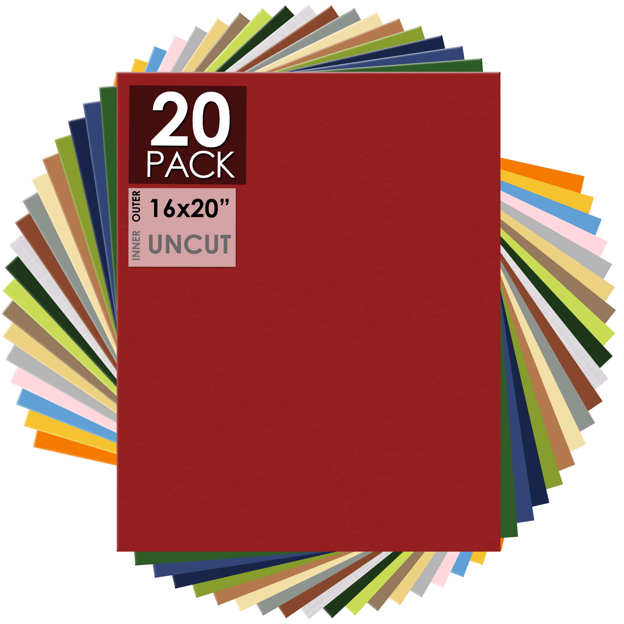 Mat Board Center, 16x20 Uncut Boards - Full Sheet - for Art, Prints, Photos, Prints and More, Mixed Color, 20-Pack