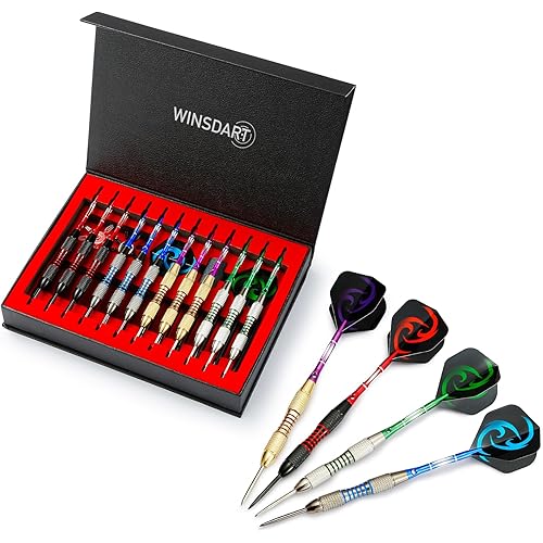 Darts Metal Tip Set Professional Metal Darts for Dartboard Steel Tip Darts with Nonslip Iron Barrel Aluminum Dart Shafts,Extra Flights,Dart Sharpener,Gift Box