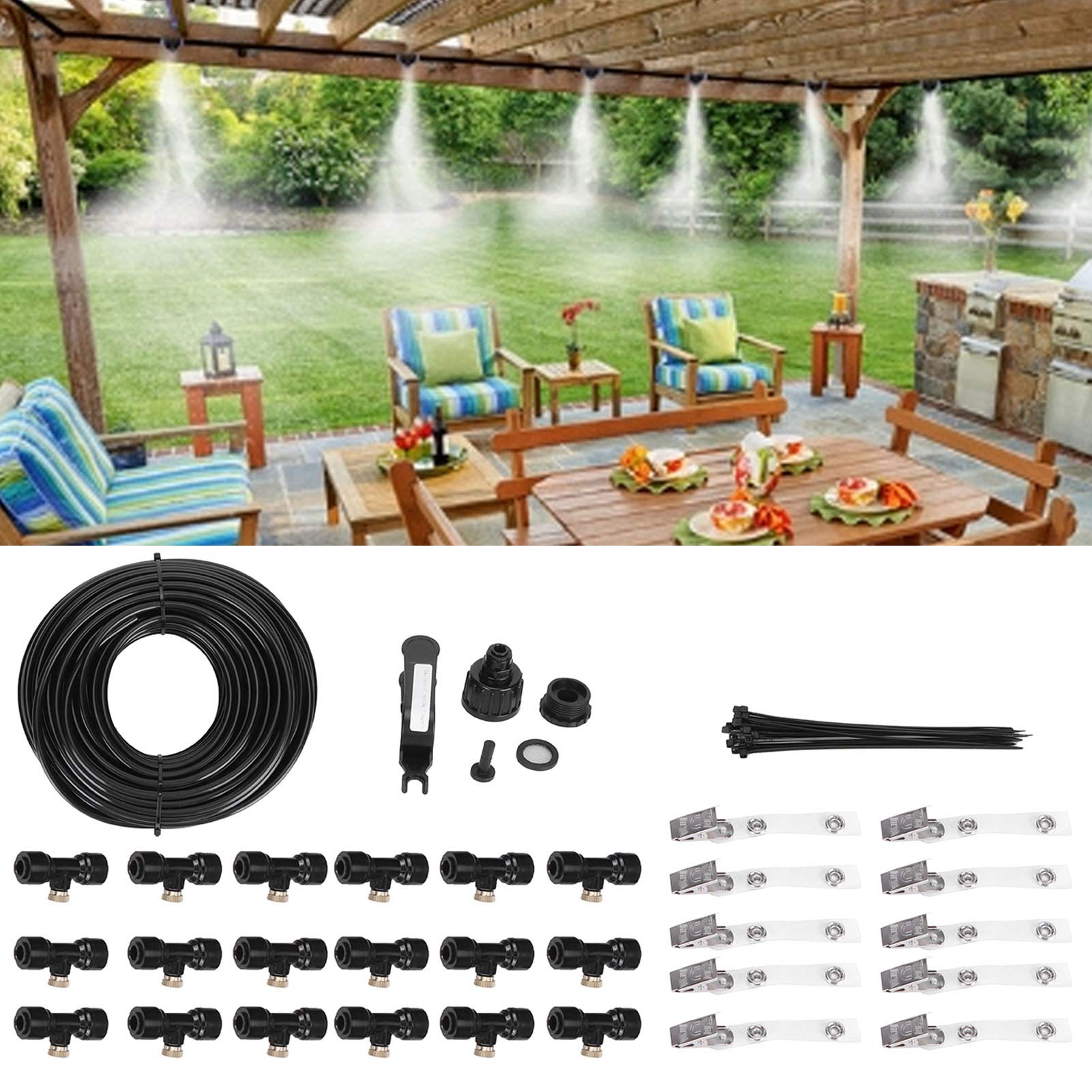 FLEXMAN Kit di Irrigazione a Goccia 19M, Kit di Irrigazione per Piante con Nebulizzazione da Patio, Kit di Irrigazione da Giardino con Testa Irrigatore in Ottone a Bassa Pressione