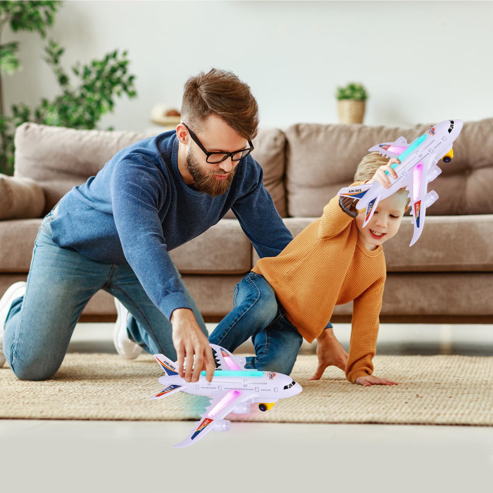 KATELUO Aereo Giocattolo con Luci e Suoni, Aeroplano Giocattolo Bambini, Funzione Bump and Go, Giocattoli Aereo per Ragazzi e Ragazze, Aeroplano di Giocattoli, Regalo di Compleanno per Bambini