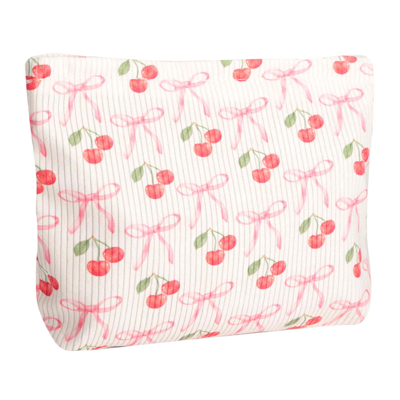 Ksriylm Cute Cosmetic Bag for Women,Cherry and Bow Canvas Toiletry Organizer Storage with Purse Zipper,Small Pink Multifunctional Travel Makeup Bag,Aesthetic Travel Toiletry Bags