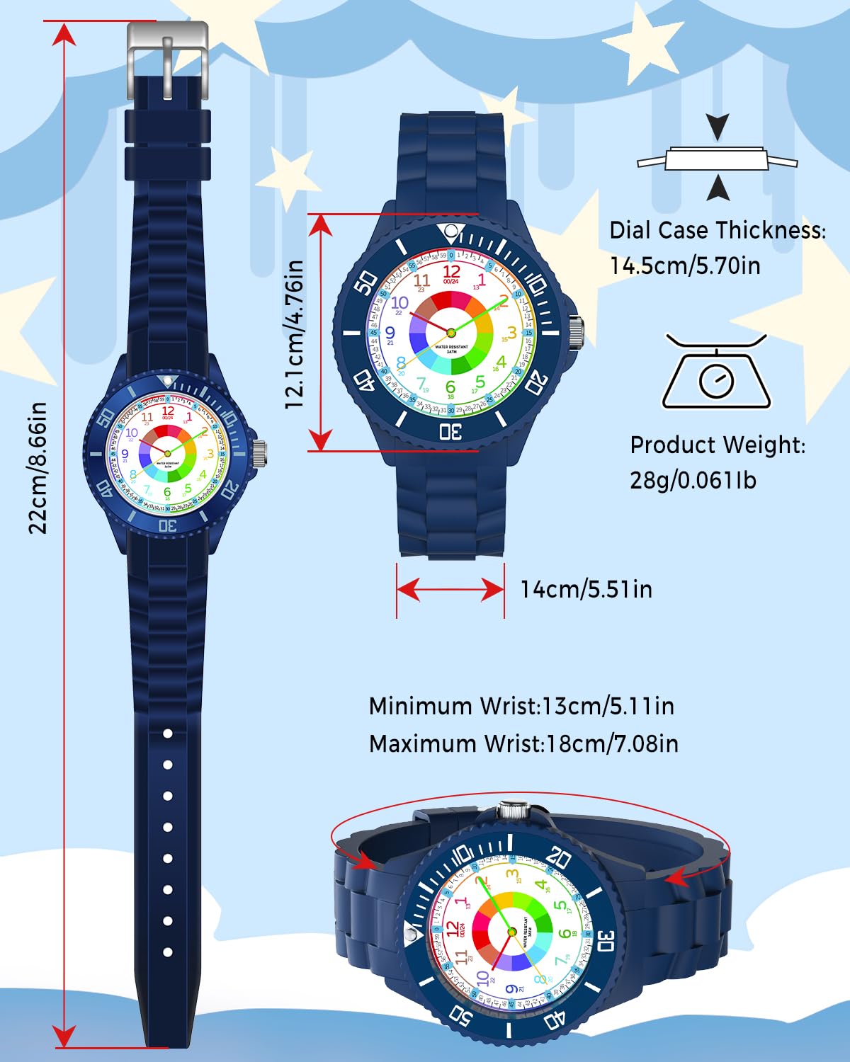 Orologio per bambini per ragazzi e ragazze,orologio da polso educativo per bambini,orologio analogico con lunetta girevole con esercizi,facile da imparare a leggere