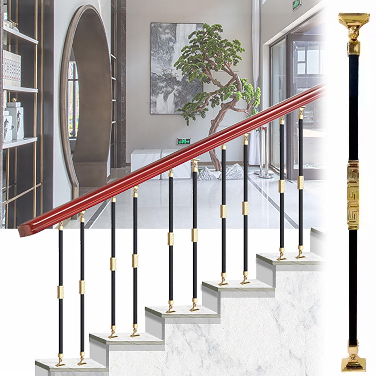 Garde-Corps d'escalier en métal Noir Mat Industriel, Colonne de Rampe en Alliage Magnésium-Aluminium – Installation Facile, pour Escalier, Balcon, Terrasse et Usage Extérieur(1pc)