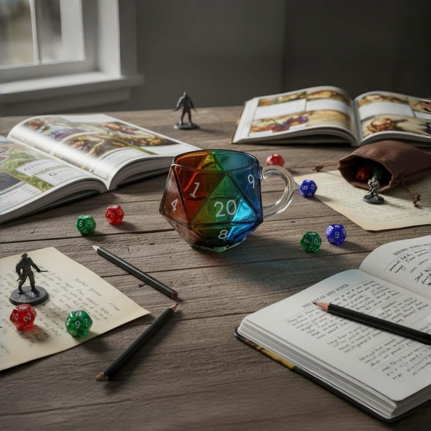 Rainbow D20 Dice Mug,20-Sided Polyhedral Dice Gaming Mug,11oz Transparent Glass High Temperature Resistance Coffee Cup,Gifts for RPG & Board Game Lovers (Grey 1pc)