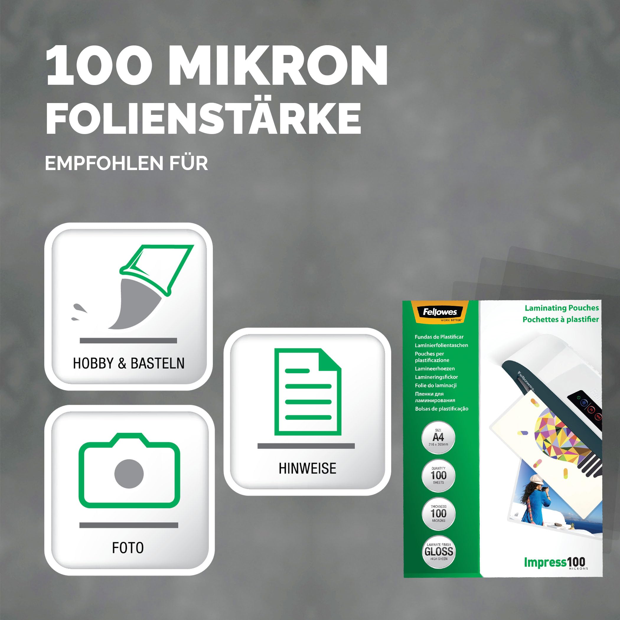 100 Laminierfolien A4 80 Mic Glänzend - Paperlock Verpackung