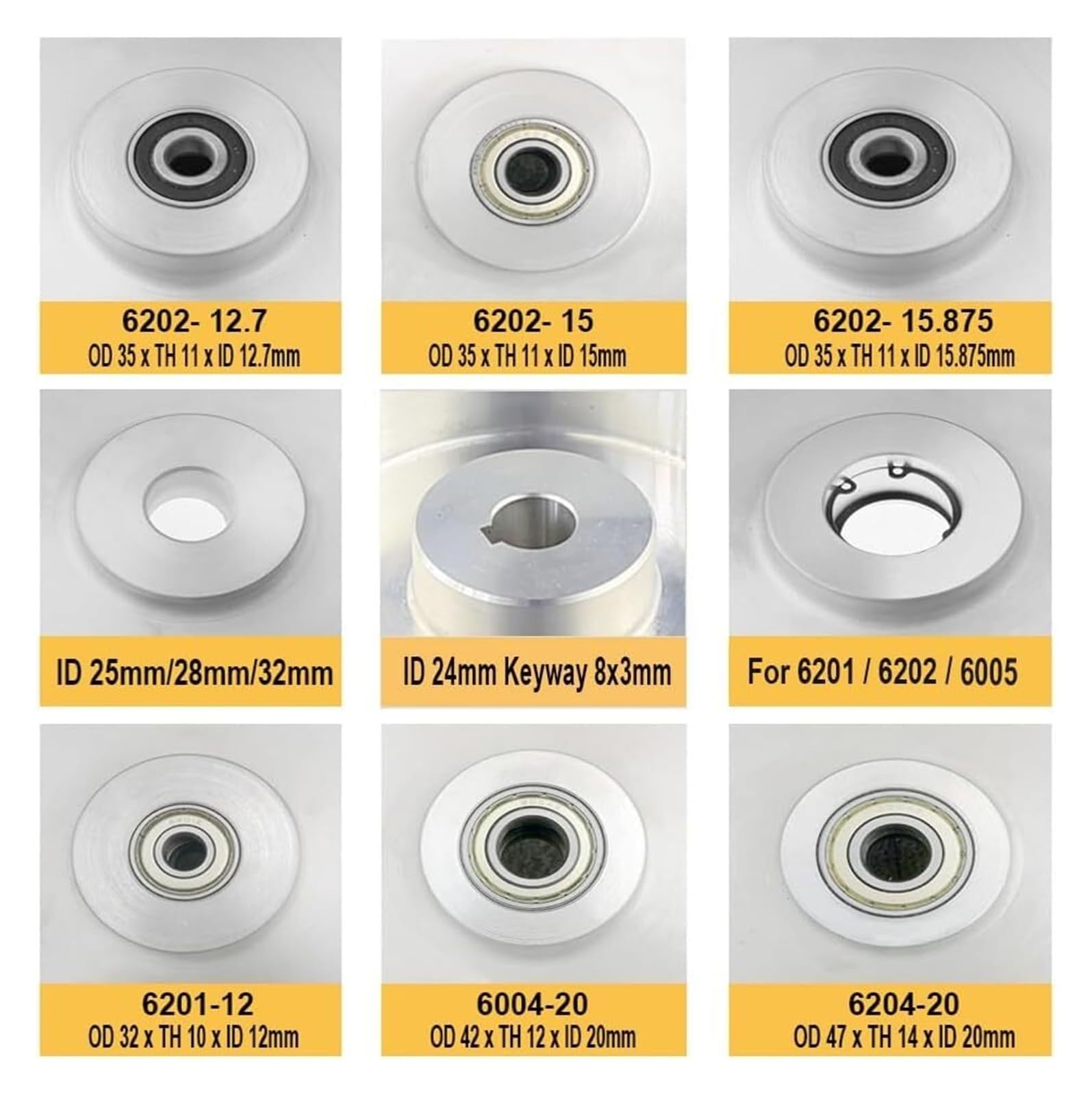 Roue de contact en caoutchouc dentelée de 200 x 75 mm, équilibrée dynamiquement, for ponceuse à bande et support arrière.(Hard 90a,6004 installed 20)