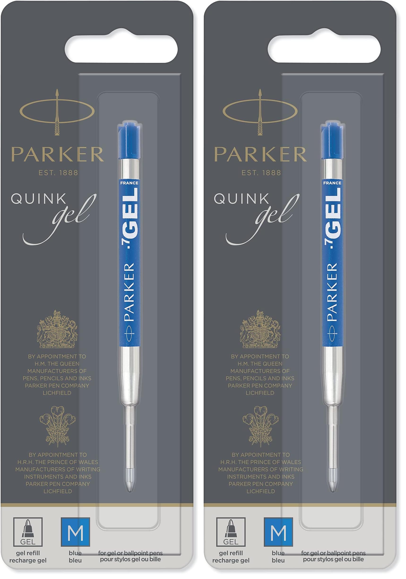 Parker 1950346 Jel Tükenmez Kalem Yedeği, Orta Kalınlıkta Uç, Mavi, gri 2li paket