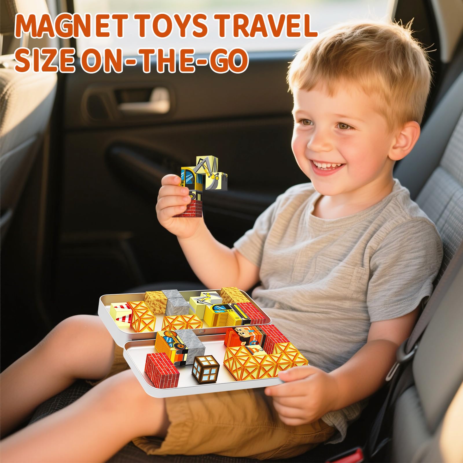 STEM MATCH Mattoncini magnetici da viaggio per bambini, scatola in ferro portatile giocattolo da costruzione magnetico regalo per bambini dai 3 anni in su