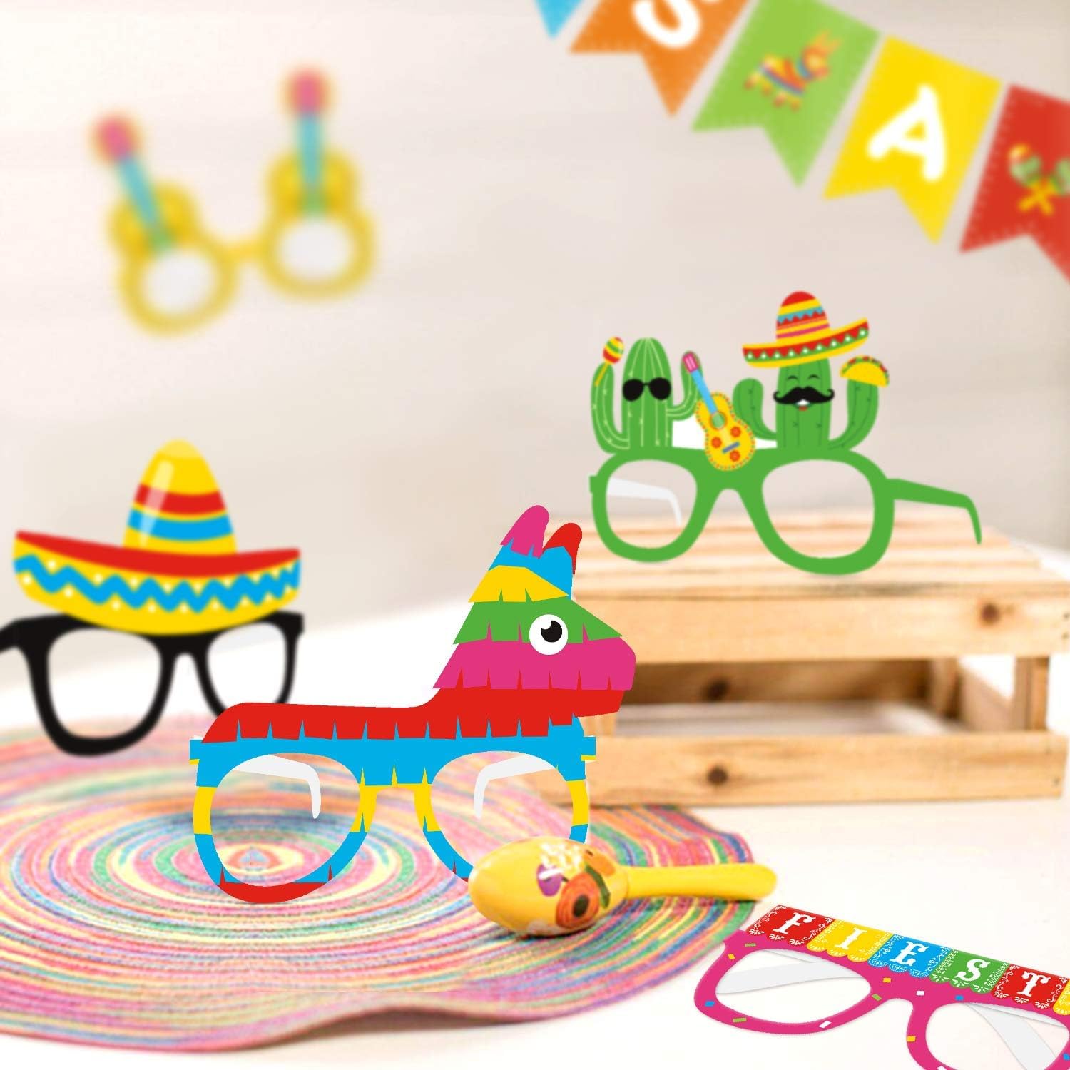 Kitticcino Mexican Fiesta Party Decorations Fiesta Paper Eyeglasses Taco Party Favors Fiesta Photo Booth Props Party Supplies thumbnail