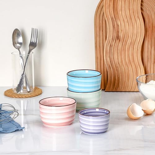 Miniatura 86 de Selamica Ramequines de cerámica de 4 onzas, Ramekins de crema Brulee aptos para horno, platos de natillas de soufflé para hornear, mini cuencos
