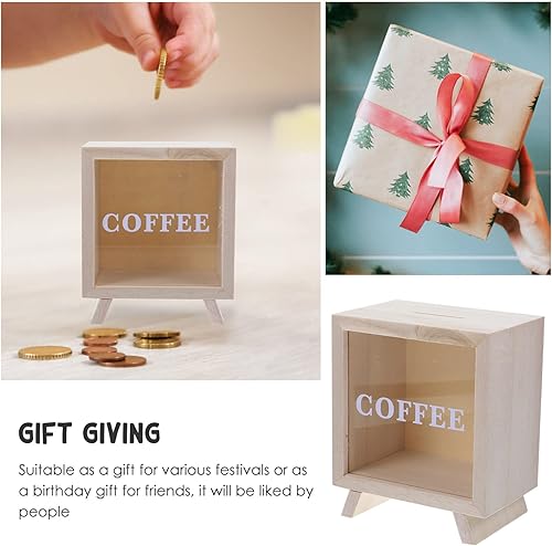 Miniatura 7 de Alipis Hucha de fondo de viaje, marco de madera, con punta de banco, caja del tesoro, conteo de dinero, caja de ahorro, banco de dinero, decoración