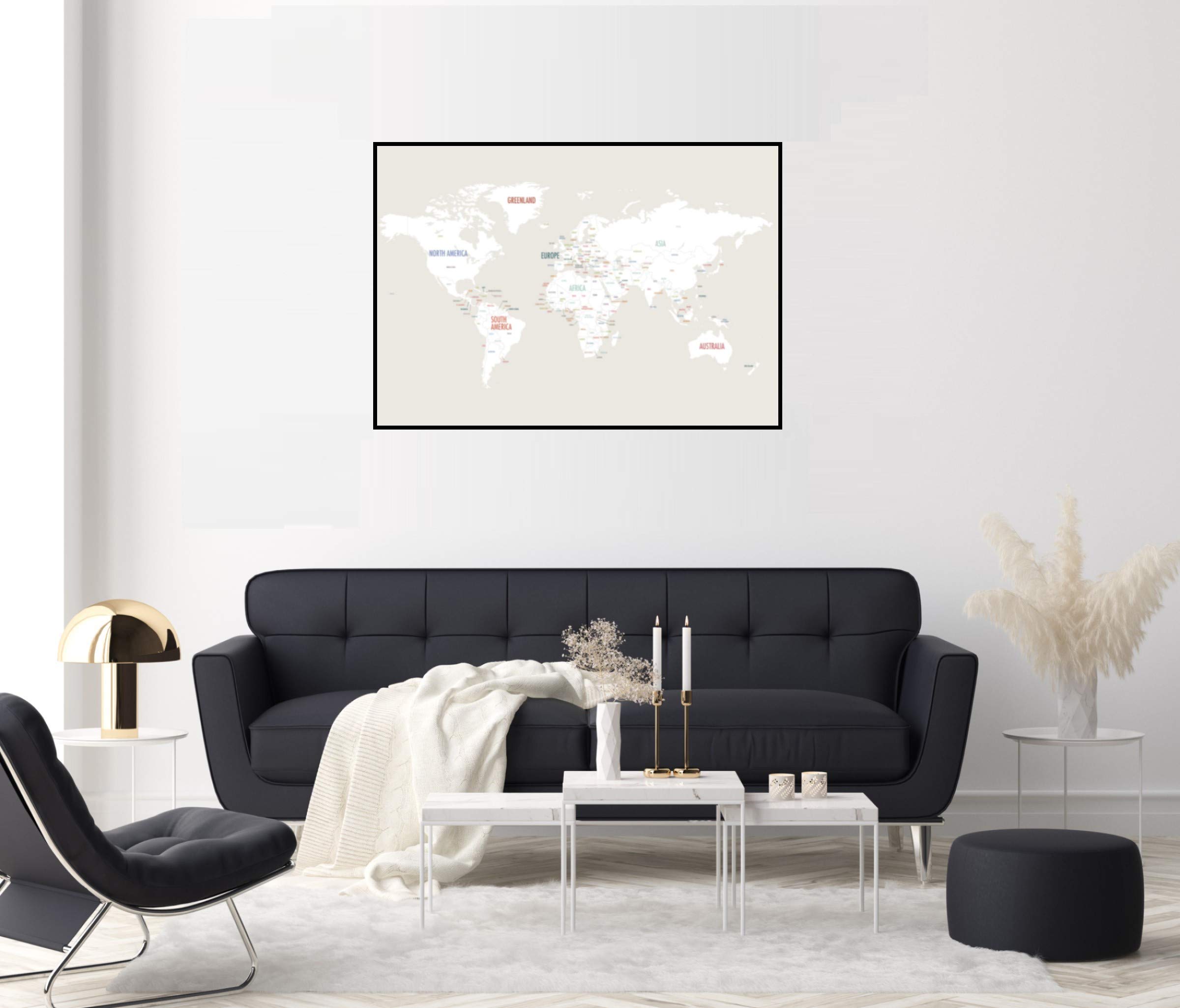 Buy World Map Wall Art Poster (24" x 18") Unframed Beige and White
