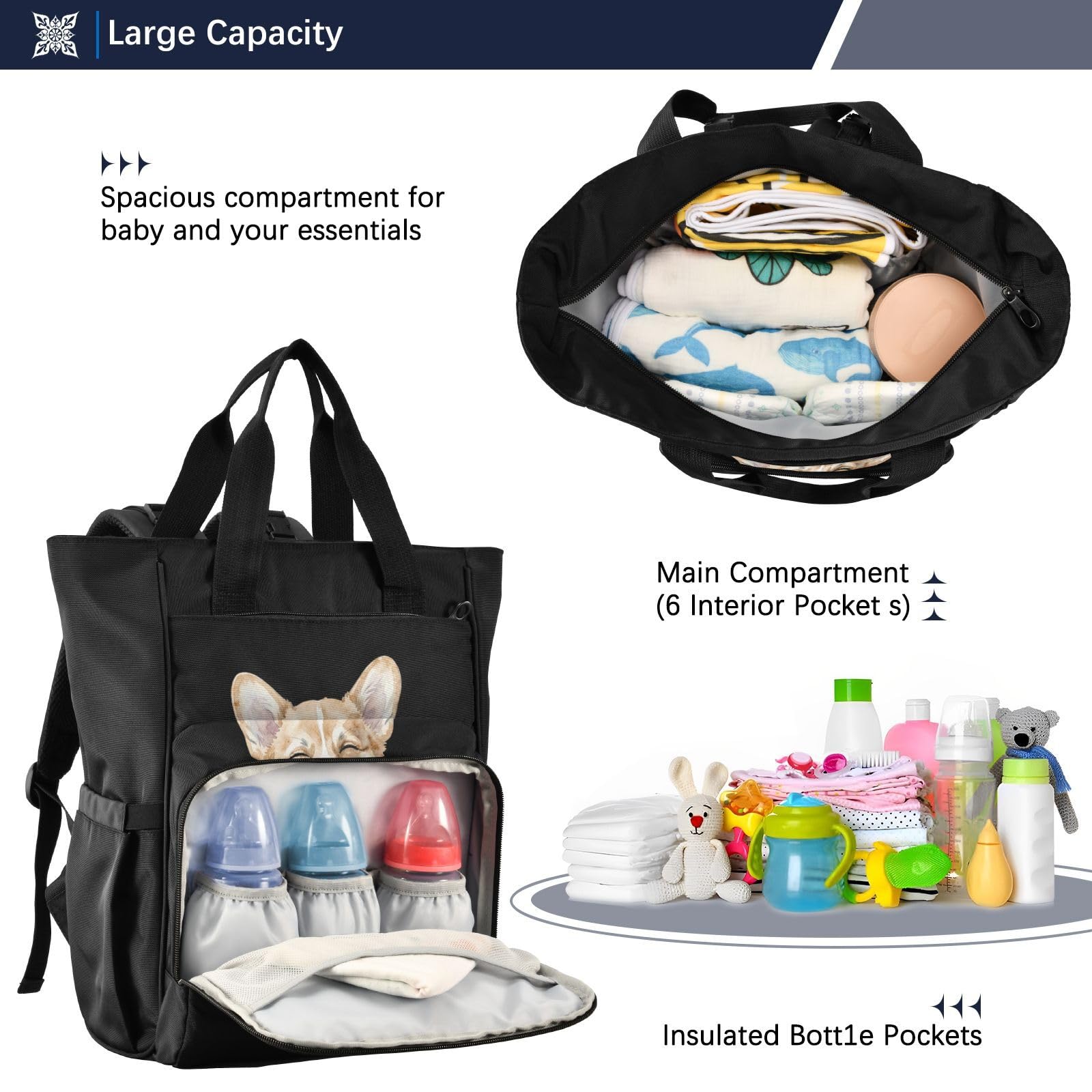 GuoChe Dobby - Mochila para pañales de nailon con múltiples bolsillos