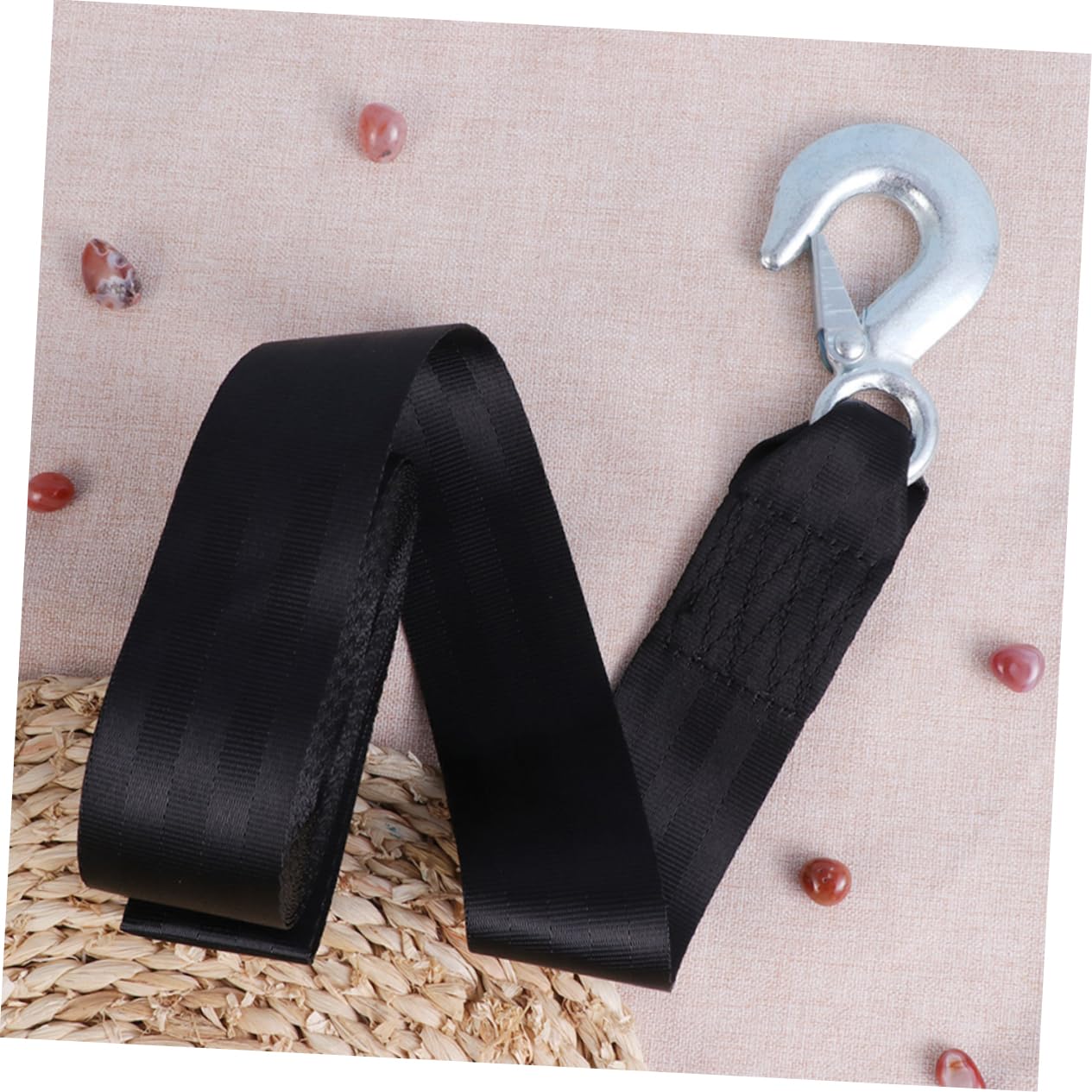 Schwarzer Windenriemen aus Polyester mit Sicherem Stahlhaken 1,5 Tonnen Zugkraft 4,7cm Breit Tragbarer Abschleppgurt für Anhängerzubehör und Bootsbergung