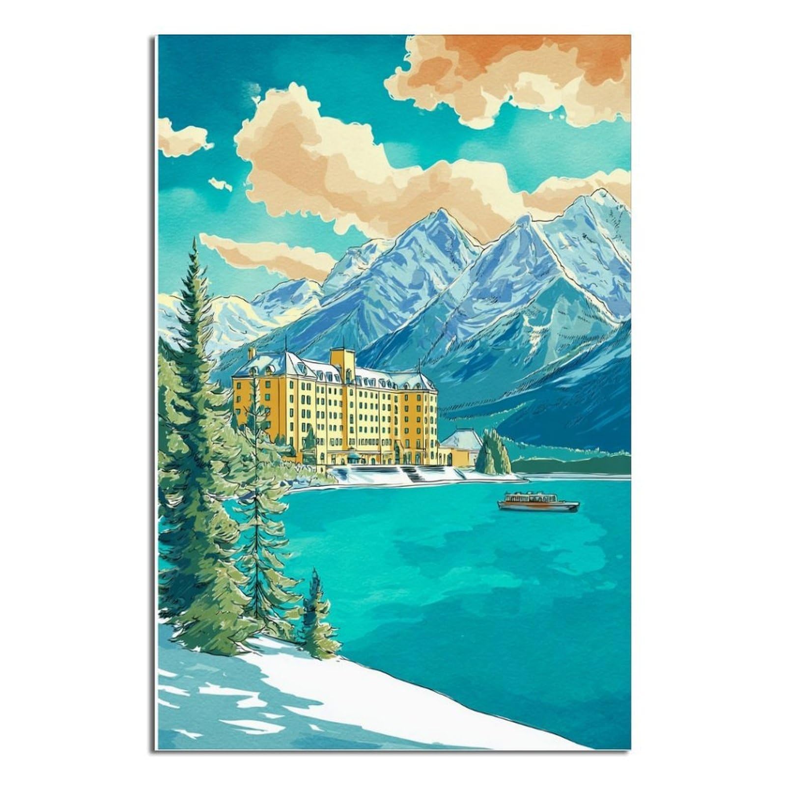 St Moritz Ski Poster 20x30inch(50x75cm) Vintage Watercolor Canvas Art