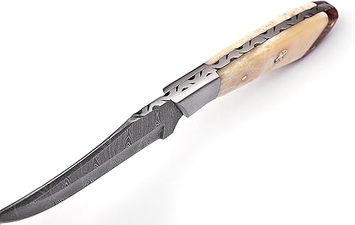 Miniatura 4 de Bushcraft - Cuchillo de caza hecho a mano, cuchillo de desollado, cuchillo de camping, 8 pulgadas, acero de Damasco, cuchillos de hoja fija, mejor