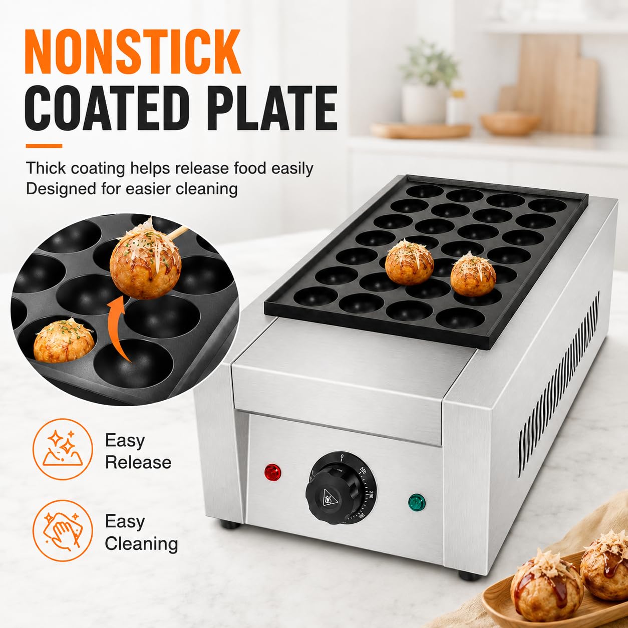 Takoyaki Maker, pentola a gas antiaderente a 28 fori con controllo del