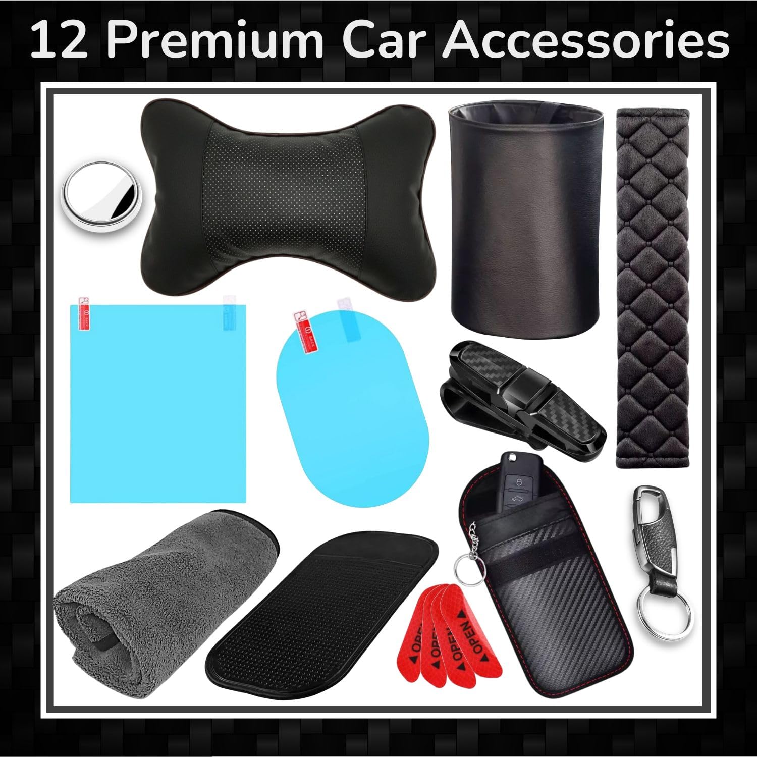 11-in-1 Car Gift Set for Men: Luxury Car Accessory Kit for New Car Owners & Drivers - Safety, Cleaning & Interior Essentials in Premium Presentation Box with Best Wishes Card (Black/Grey) - Image 2
