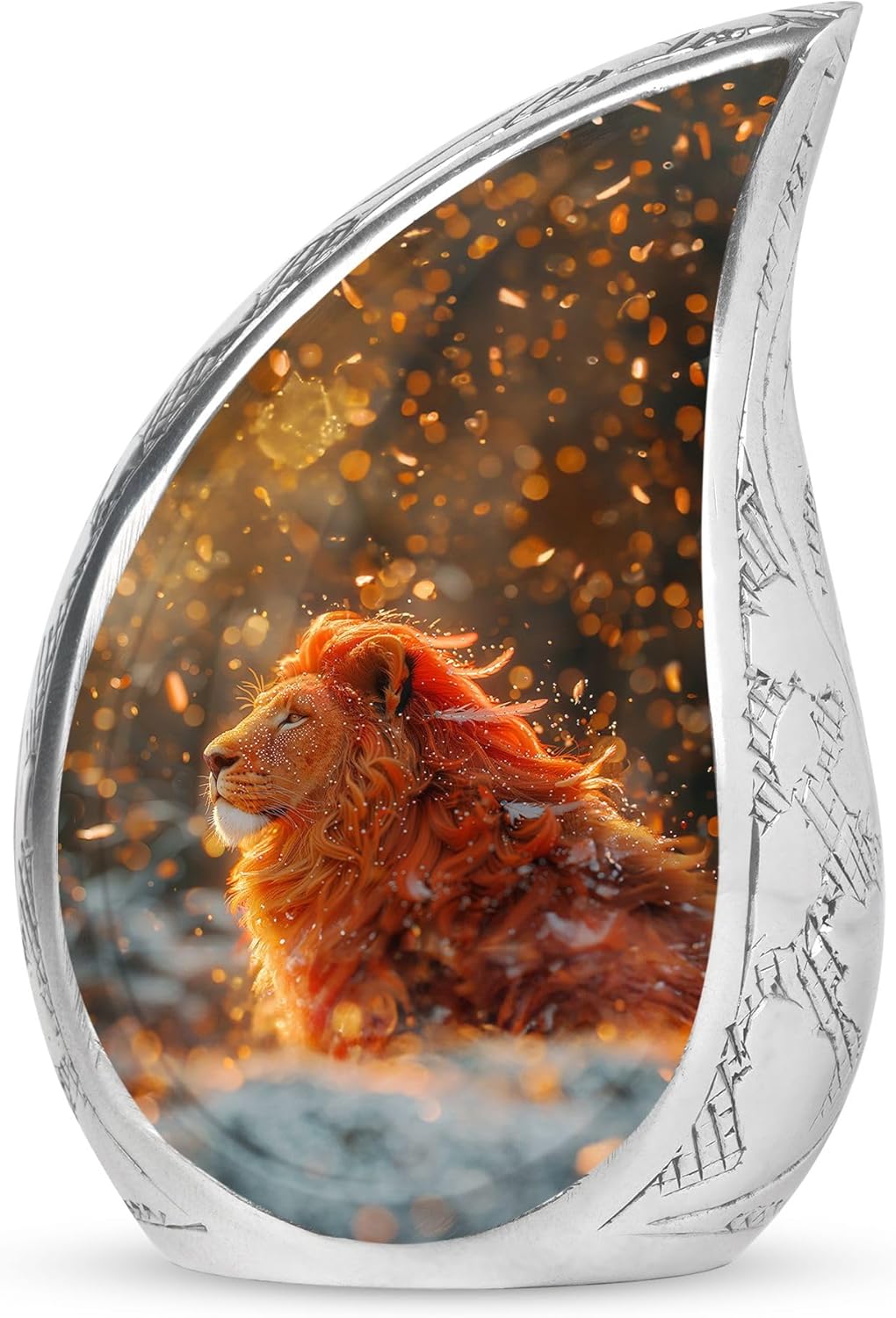 Large Lion Urn for Mom, 10 Inches, Teardrop Golden Decorative Urn for Human Ashes, Burial Urn, Adult Male