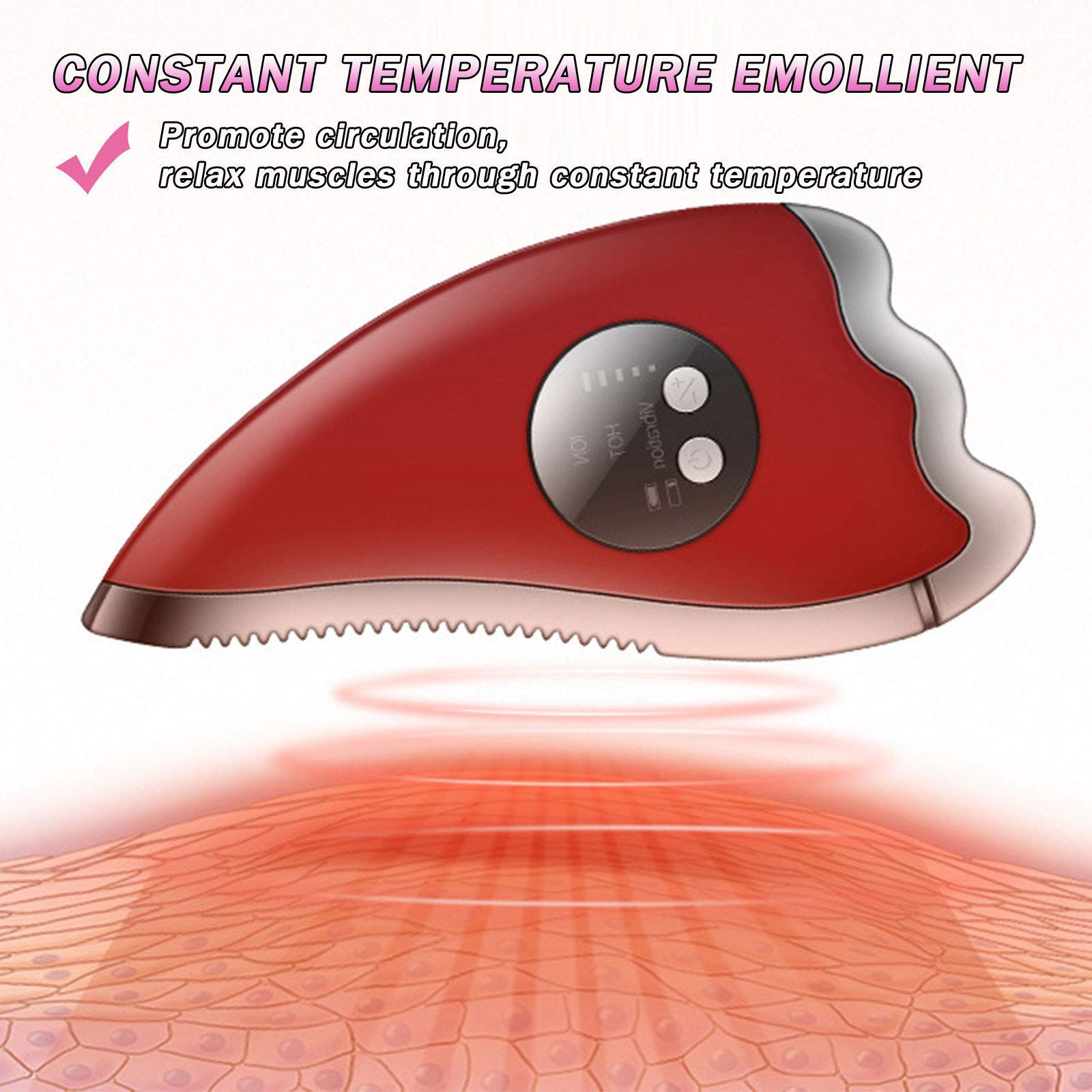 MU Strumento Gua Sha, Gusha Natural Board per la Cura Del Viso Skincare, Design Arc Esteso Gua Sha Strumenti Di Massaio Raschiato,Rosso