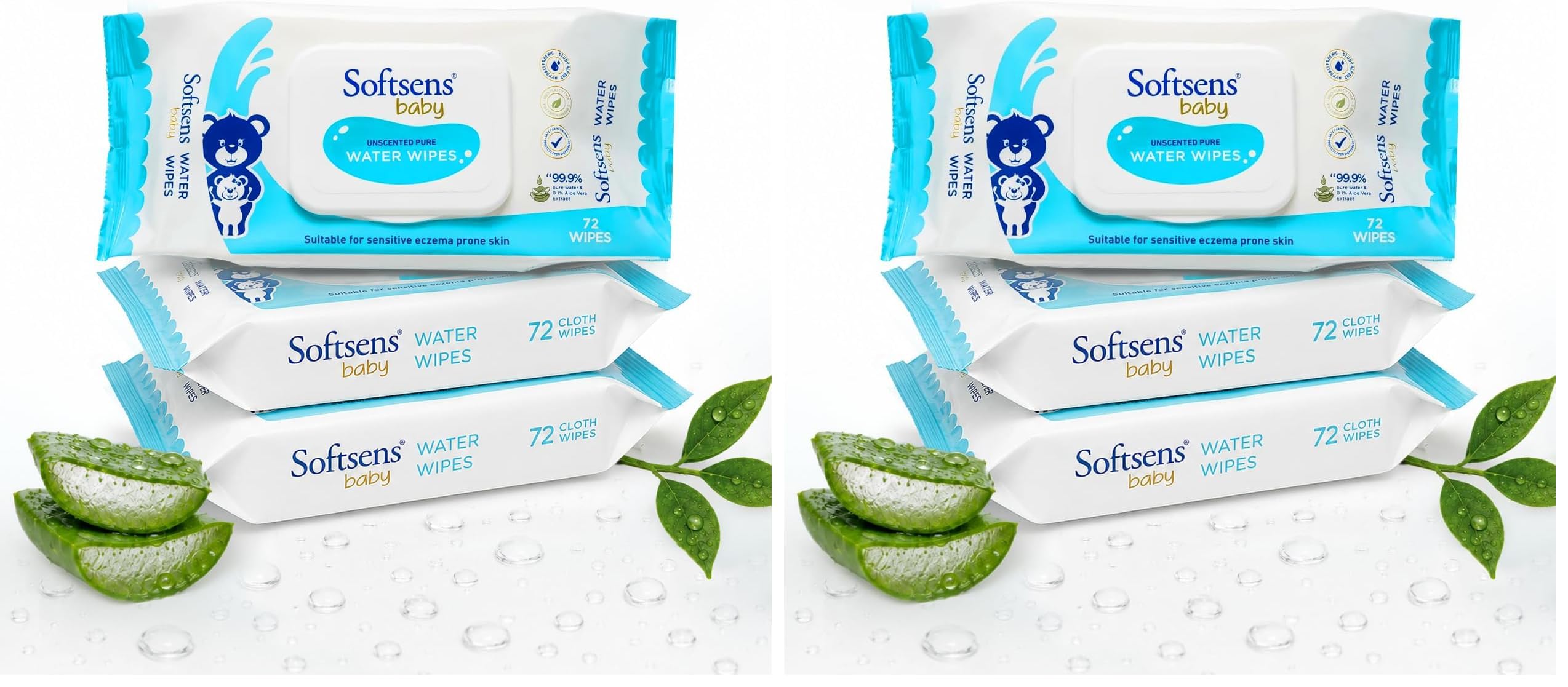 Softsens Baby 99.9% Pure Water Wipes | Pure Aloe Vera Extract with Lid Wipes For Babies (Pack of 6)-image-31