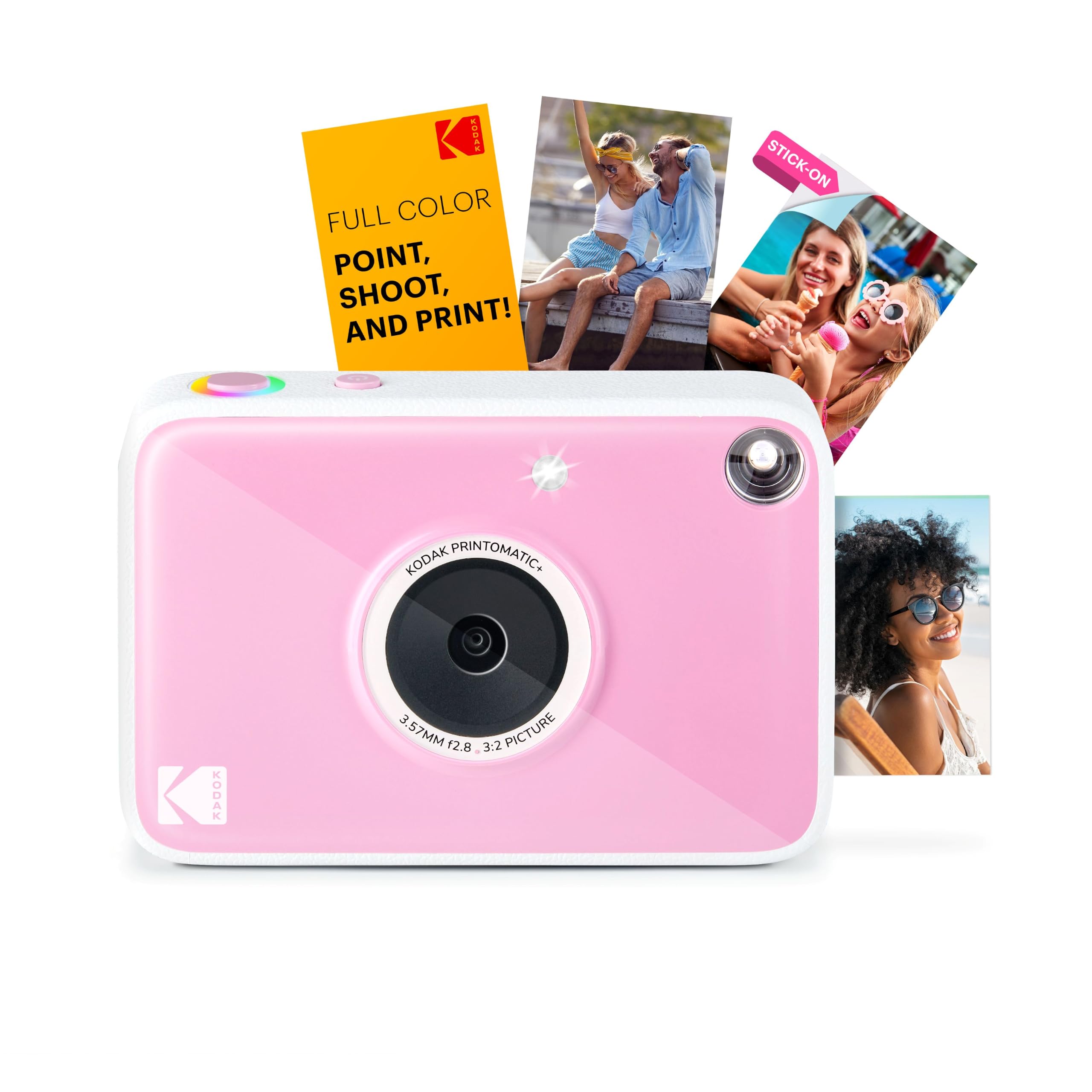 Kodak Printomatic+ Cámara Digital Instantánea 10MP con LED RGB, Imprime Fotos a Color en Papel Zink 2x3” – Rosa