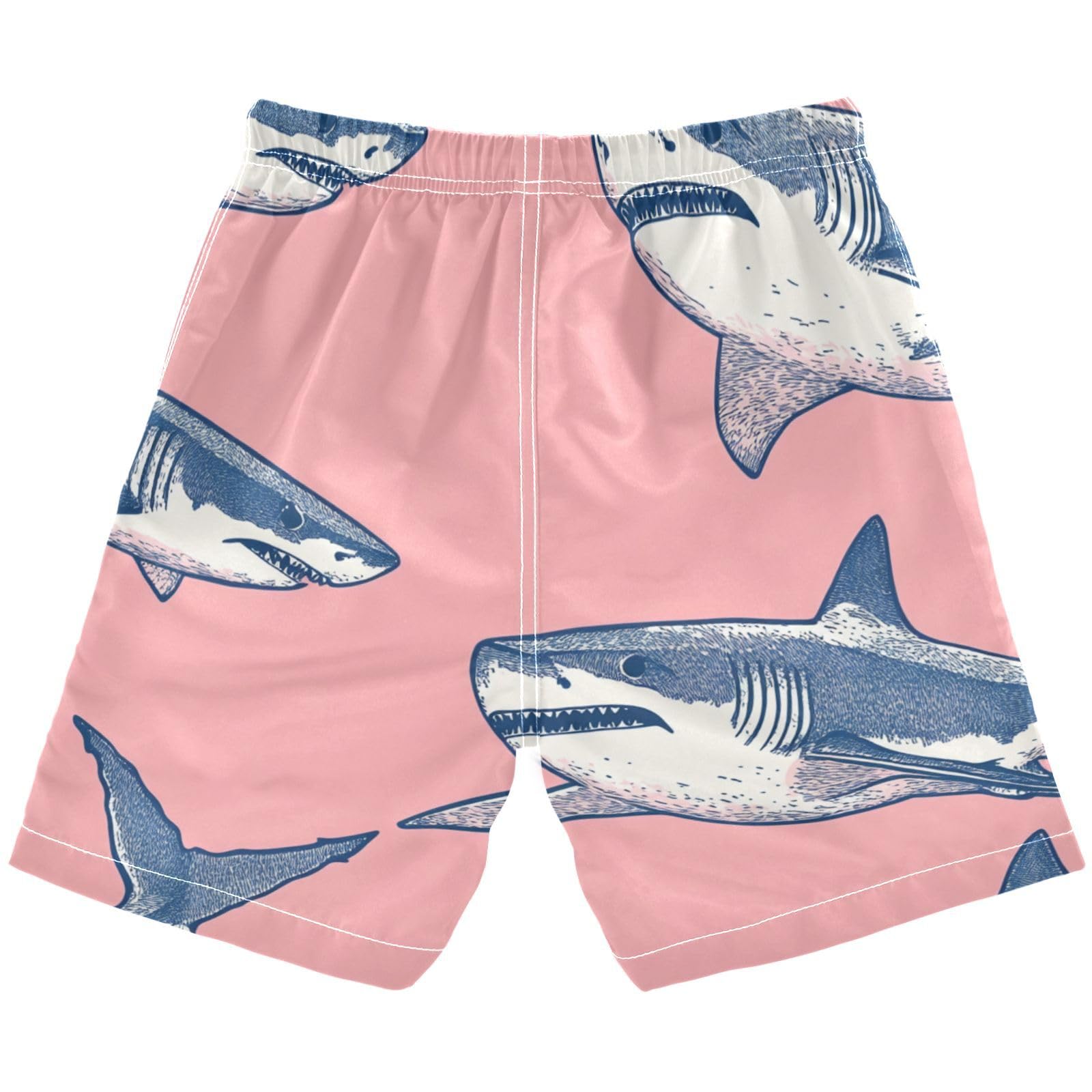 Jucciaco Boys Beach Board Shorts Shark Sea Fish Retro Swim Trunk Teen Swimwear
