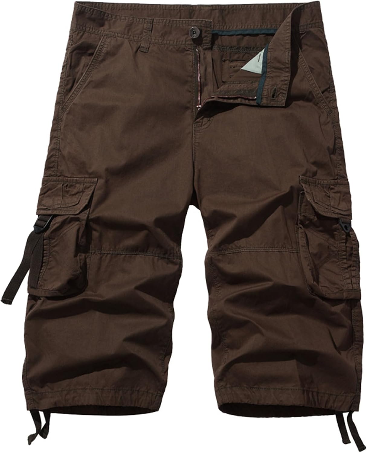 Men Solid Simple Casual Cargo 5-Point Shorts Relaxed Fit Outdoor Shorts with Multi Pockets Straight Military Shorts