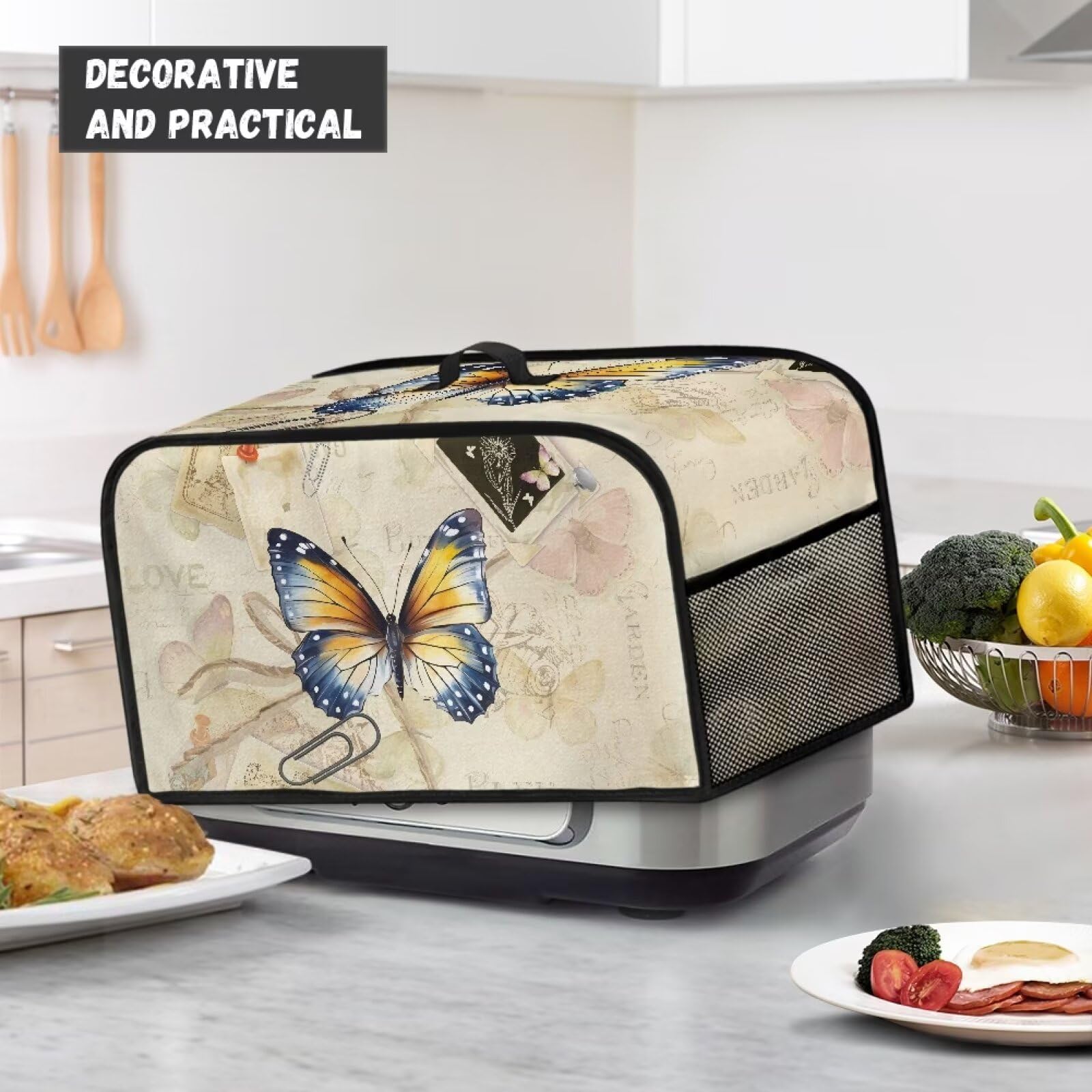 HUISEFOR Butterfly Poster Slow Cooker Dust Cover with Mesh Pocket Oval Crock Pot Cover Dust Protection Insulated Kitchen Appliance Cover, Easy to Clean