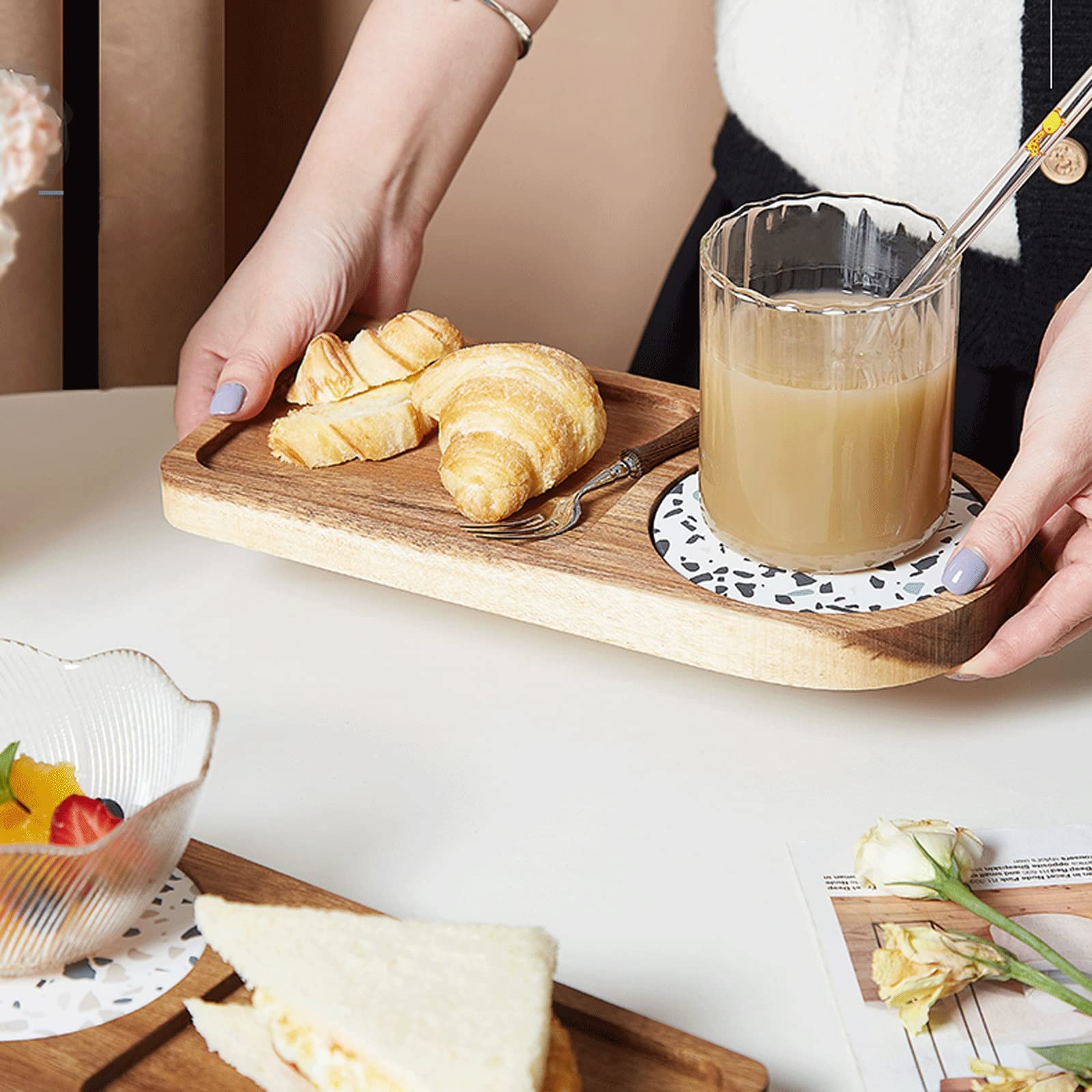 Naczynia do serwowania Taca drewniana Taca do serwowania Domowe śniadanie Kawa Taca do deserów Taca wielofunkcyjna Paleta i półmisek Tace do serwowania