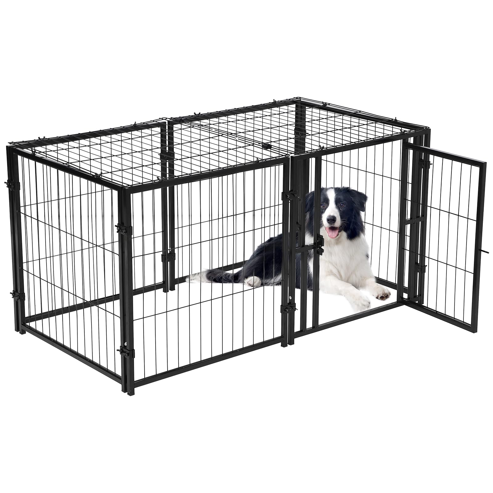 Large Dog Cage 122x61cm (48x24in) – High 60cm Indoor/Outdoor Dog Playpen, High Heavy Duty Metal Cage with Locking Door, Openable Top & Non-Chew Finish | Puppy Playpen for Small to Large Dogs