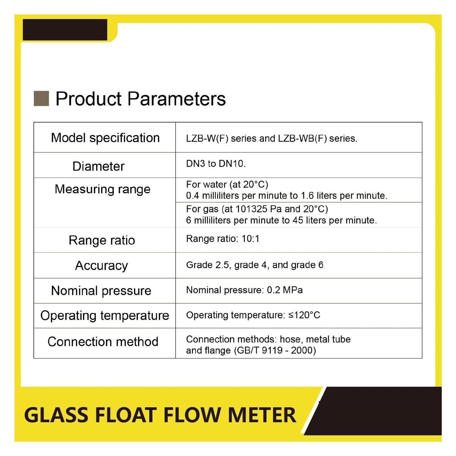 Medidor de flujo de aire con rotámetro de vidrio LZB-3WB(10-100ML-min)