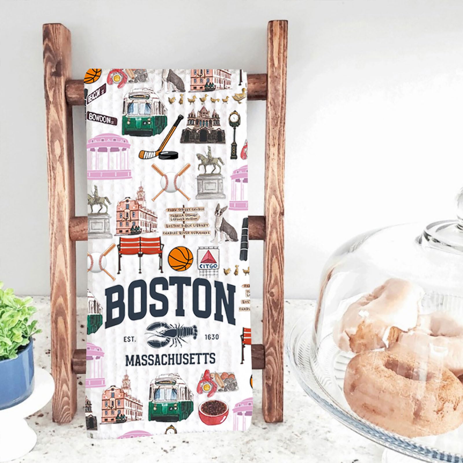 TSOTMO Lobster Gift Boston EST 1630 Massachusetts Kitchen Towel Massachusetts Travel Boston State Trip Gift for Travelers (Boston Towel)