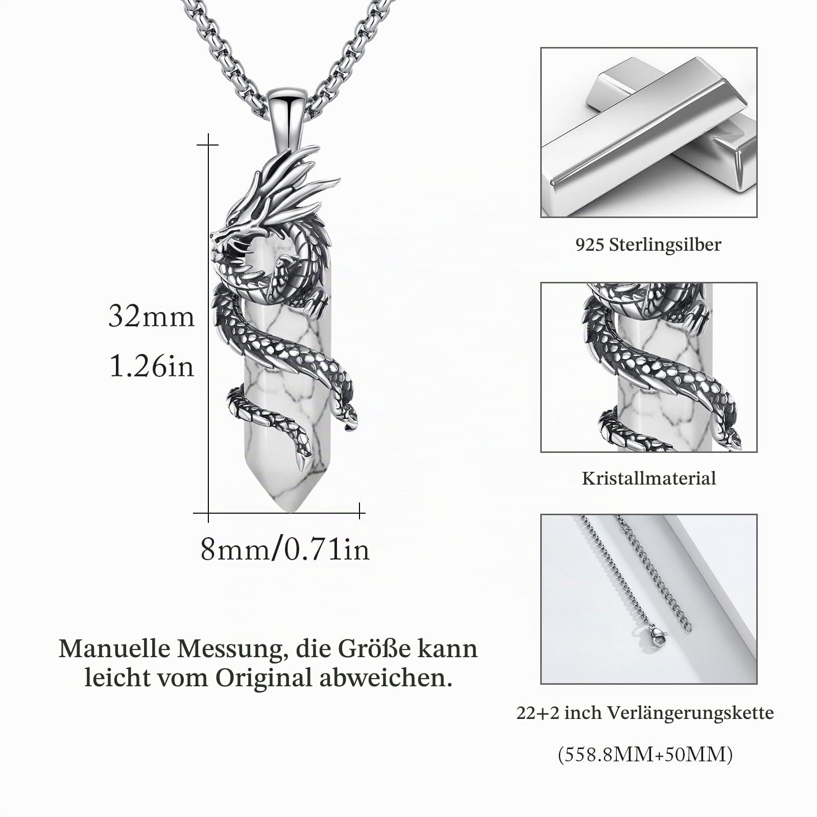 OHAYOO Drachen/Tiger Halskette Herren 925 Sterling Silber Drachen/Tiger Anhänger Kette Obsidian/Tigerauge Kette Wikinger Kette Drachen Schmuck Geschenk für Männer Frauen
