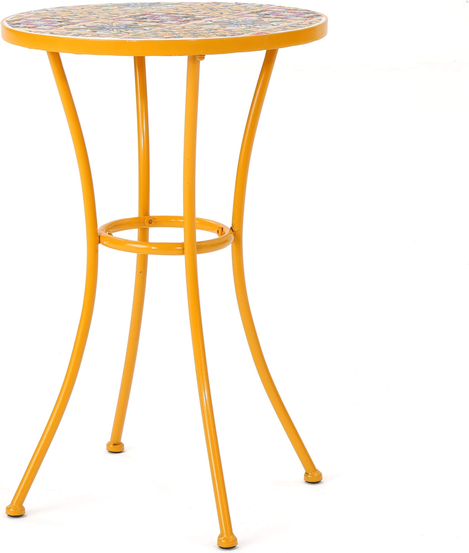 Christopher Knight Home Barnsfield Outdoor Ceramic Tile Side Table with Iron Frame, Yellow