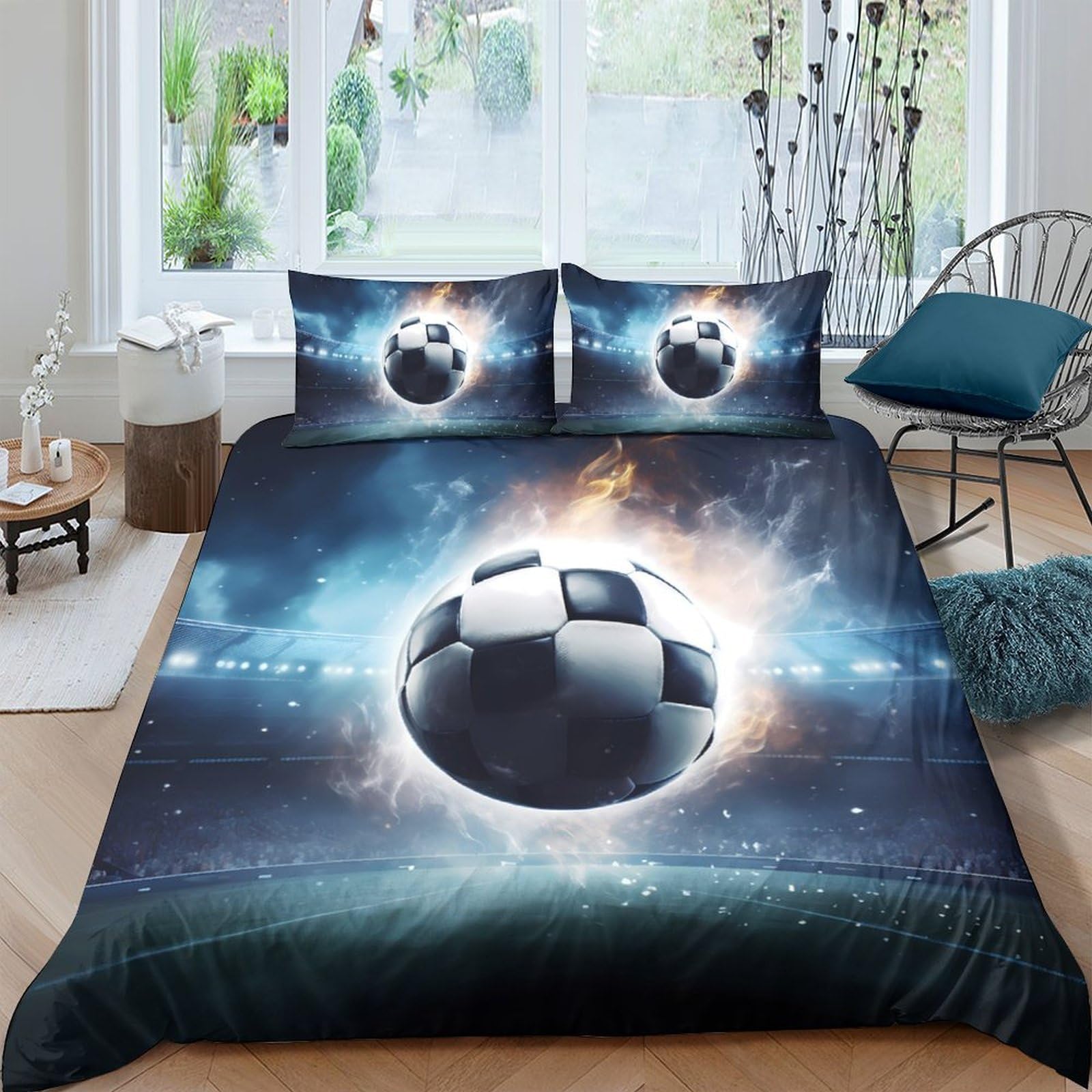 Ctjqhvkz Style-7 3D Printed Soccer Stadium Fitted Sheet Microfiber Soft Breathable Fireball Bed Cover For Bedroom Guest Room Mattress Protection Decor Single（135X200cm）