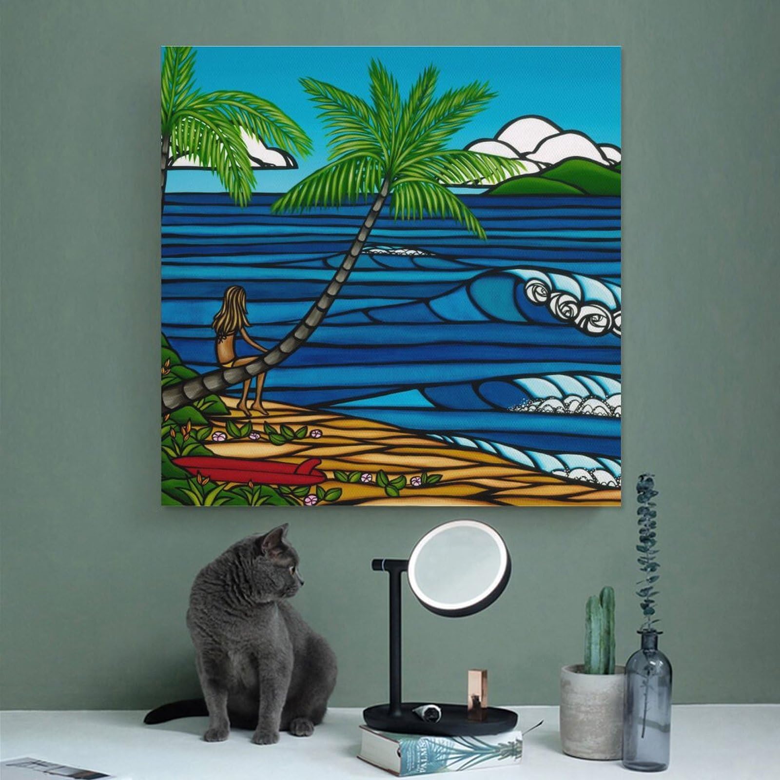 Amazon.co.jp: ハワイビーチポップアート絵画ブルーシーココナッツ
